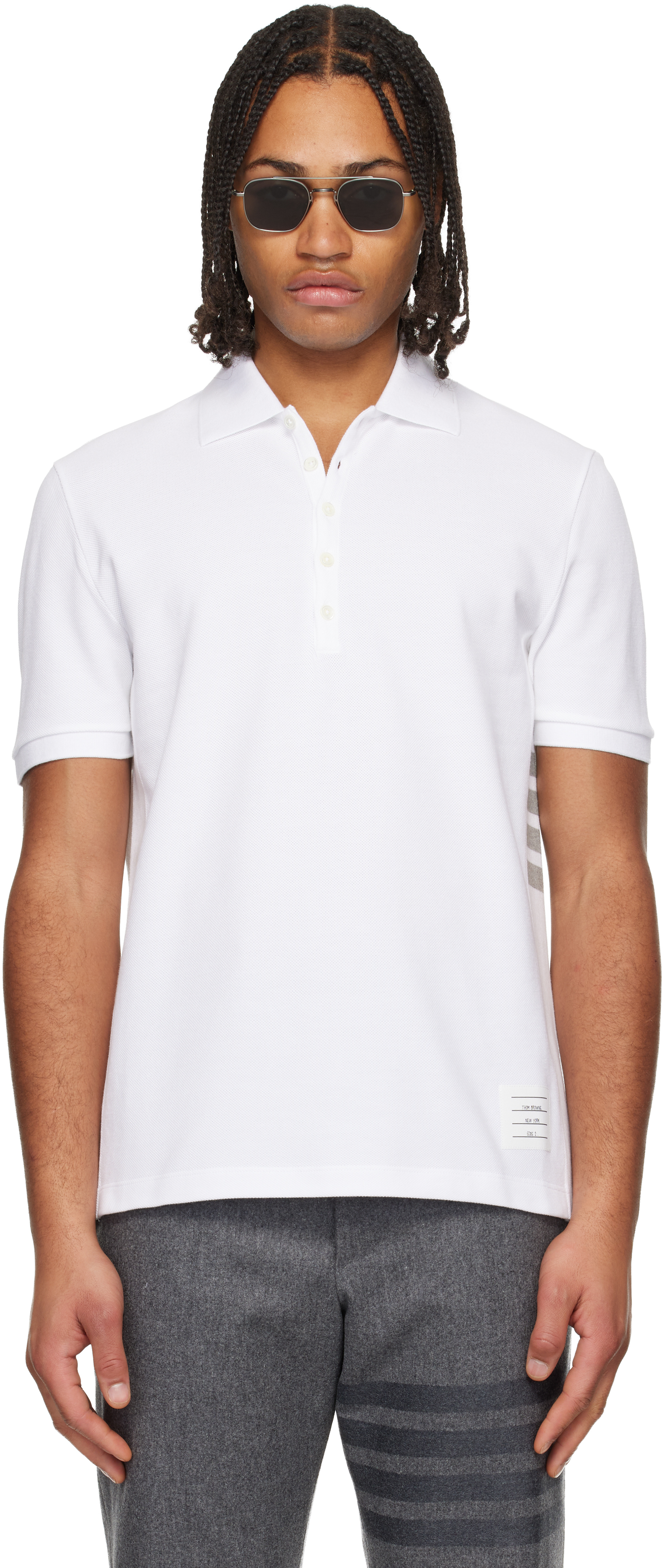 Thom Browne: ホワイト 4-Bar クラシック ピケ ポロシャツ | SSENSE 日本
