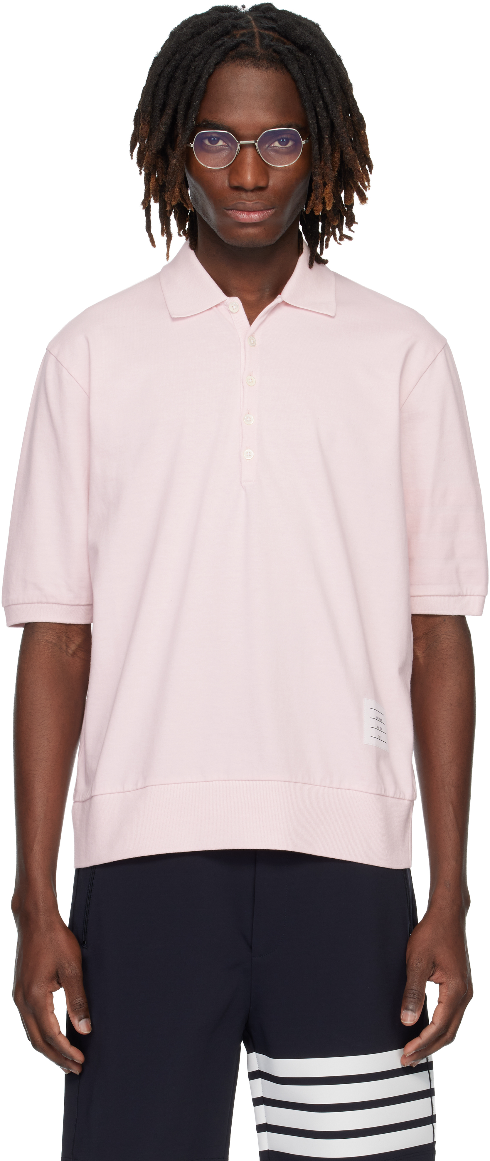 Pink Cotton Jersey 4-Bar Polo