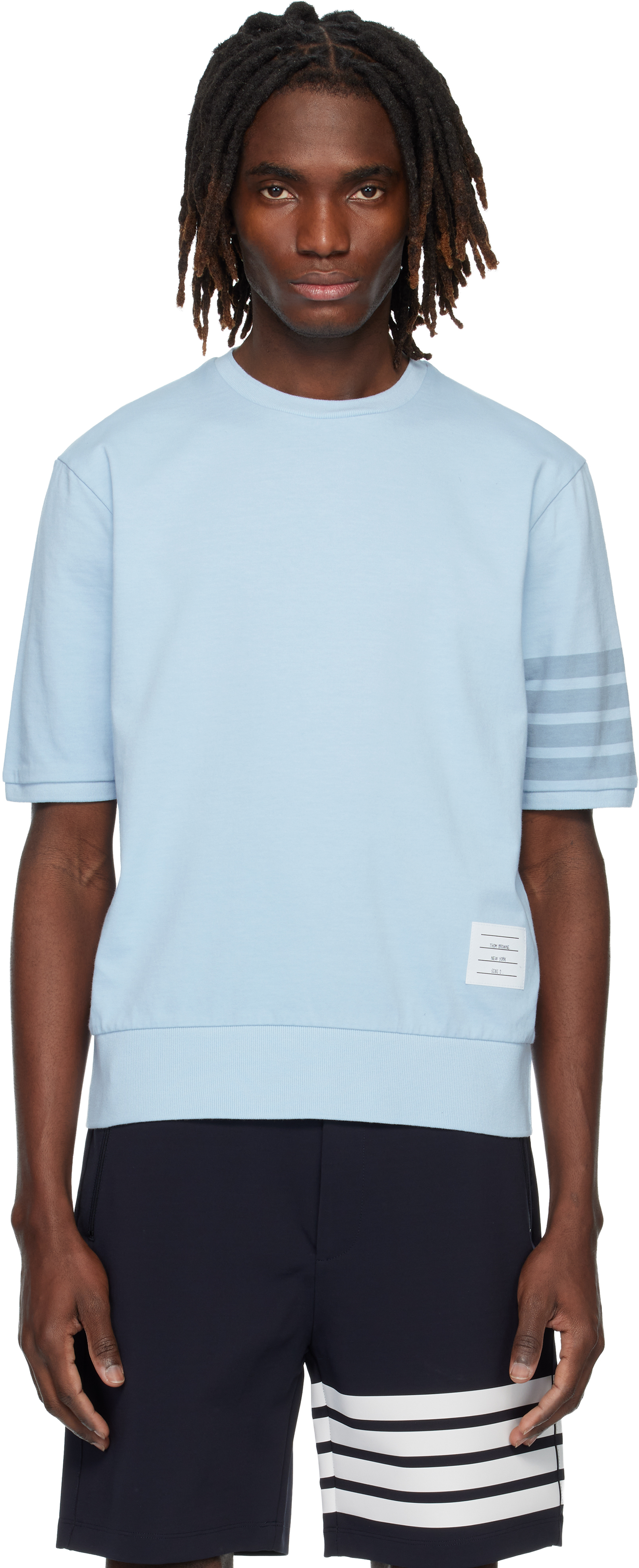 Thom Browne Blue Cotton Jersey 4-Bar T-shirt