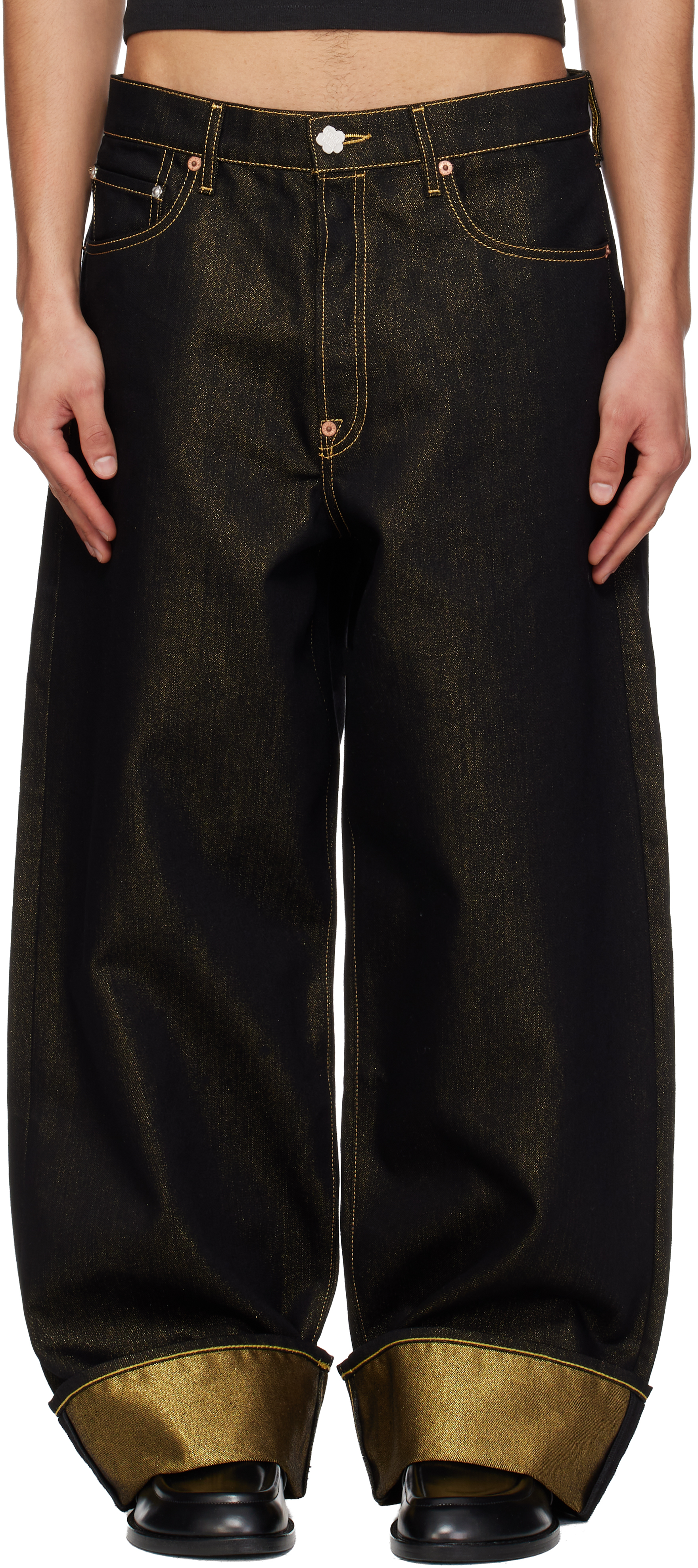 Kenzo: Black Turn Up Wide Fit Jeans | SSENSE Kenzo: Black Turn Up Wide Fit Jeans | SSENSE