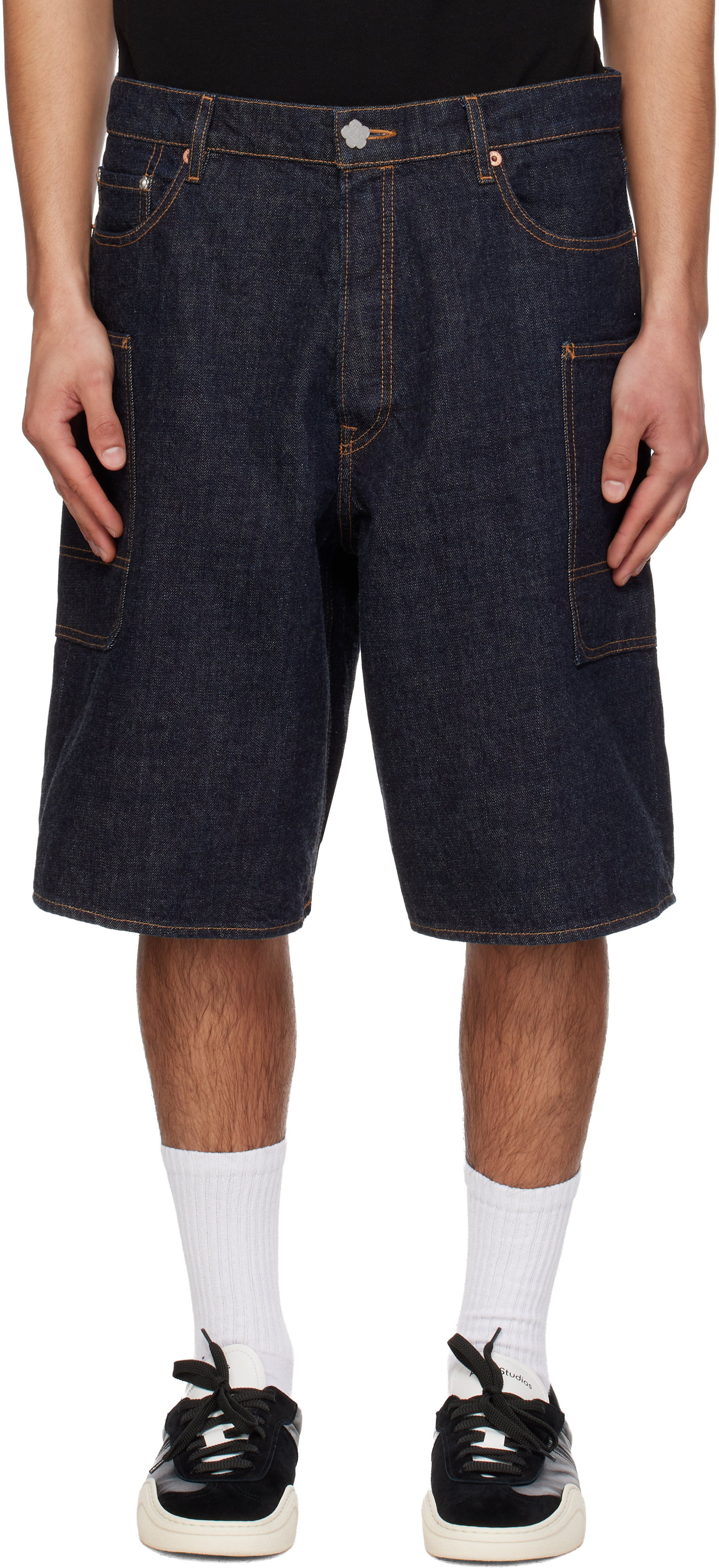 Navy Kenzo Paris Cargo Monkey Fit Denim Shorts by Kenzo on Sale