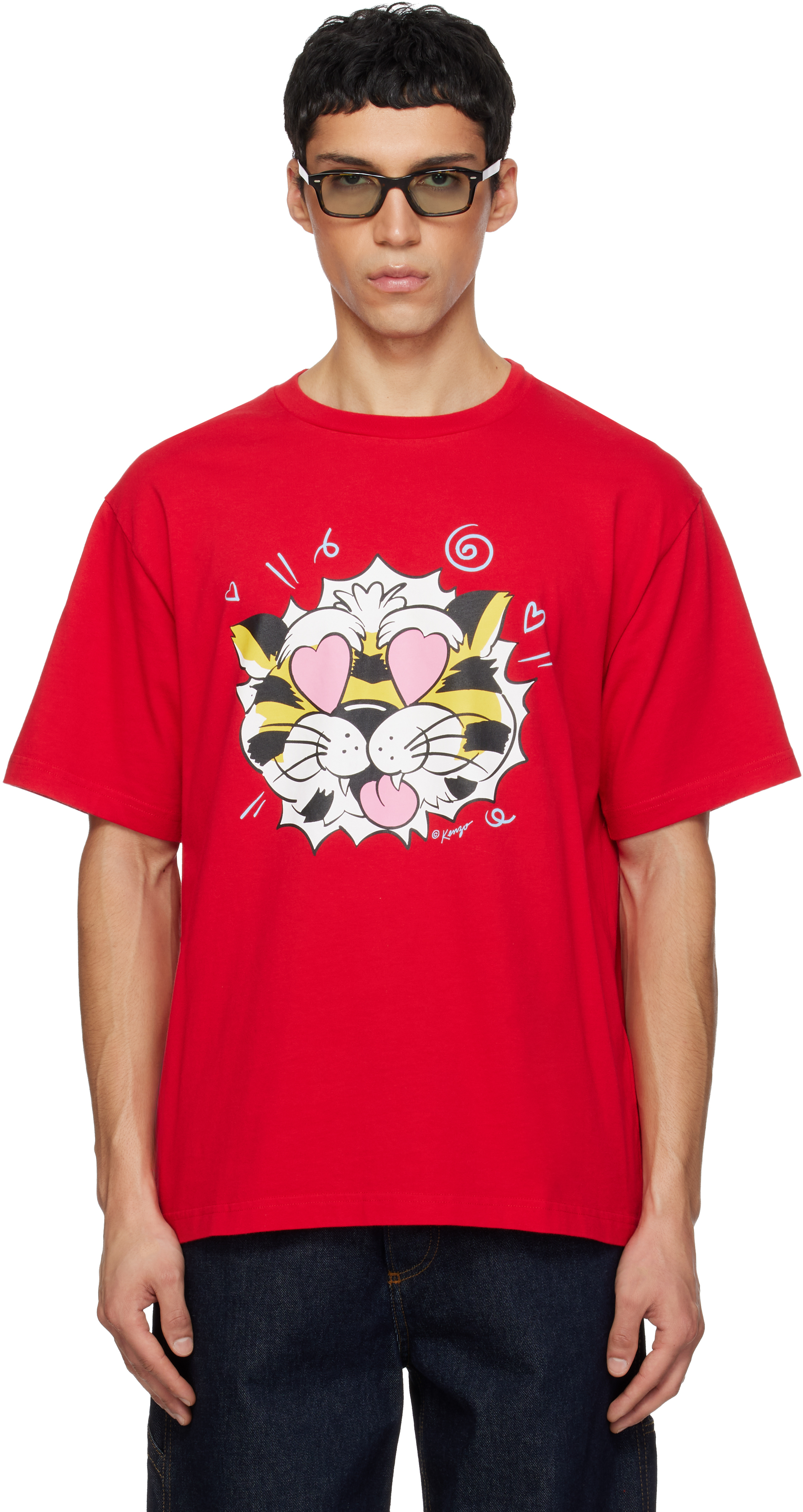 Kenzo: Red Kenzo Paris 'KENZO Wild Tiger' Oversized T-shirt | SSENSE