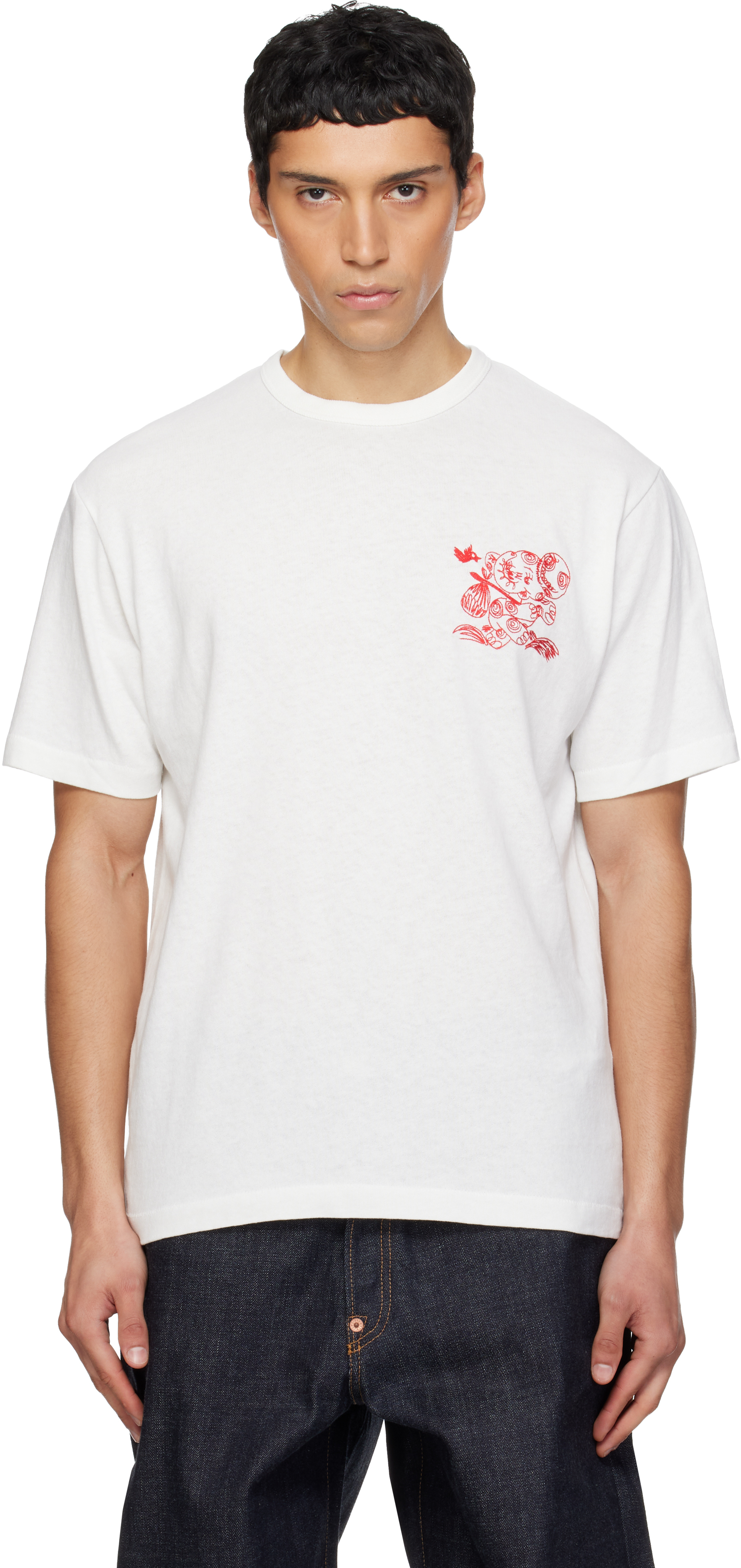 White Kenzo Paris 'KENZO Cartoon' Embroidered Outlined T-shirt by