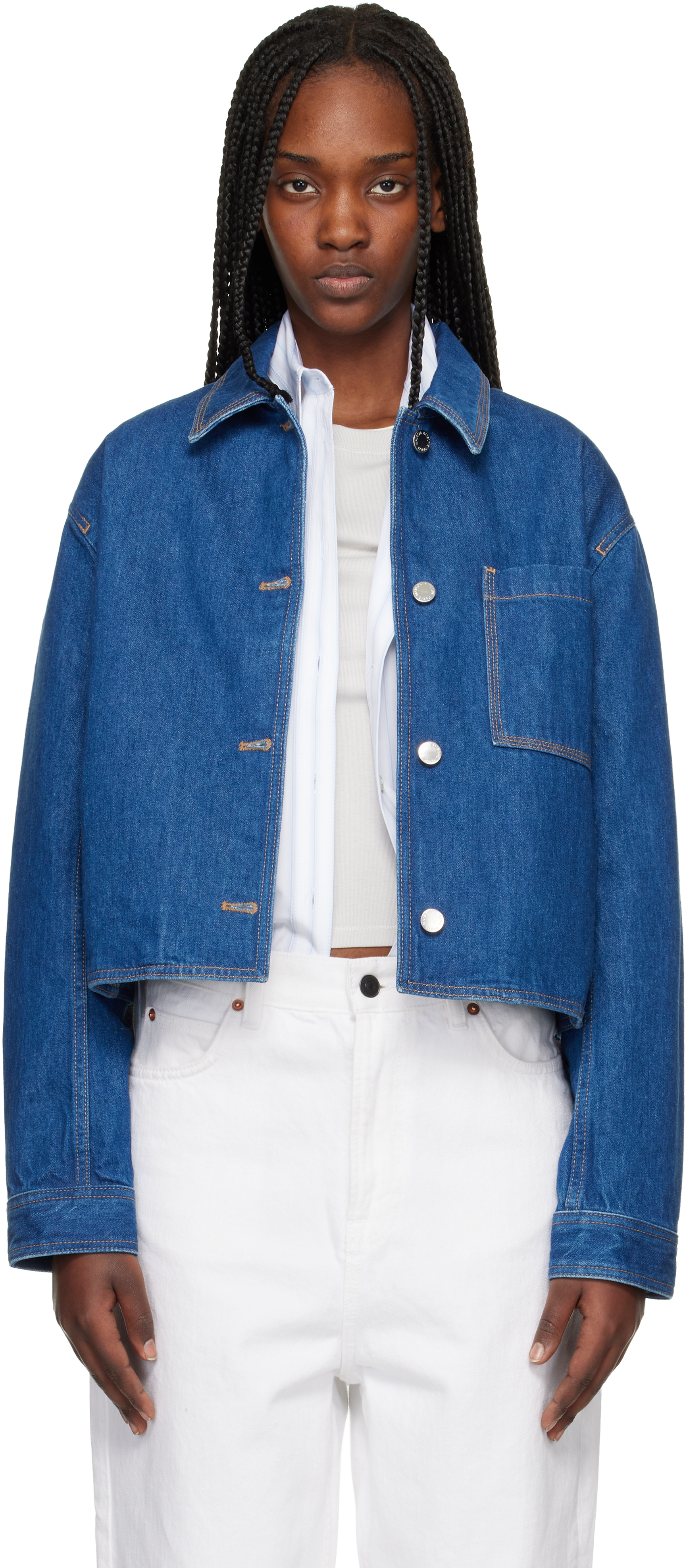 Maison Kitsunéのブルー クロップド デニムジャケットがセール中