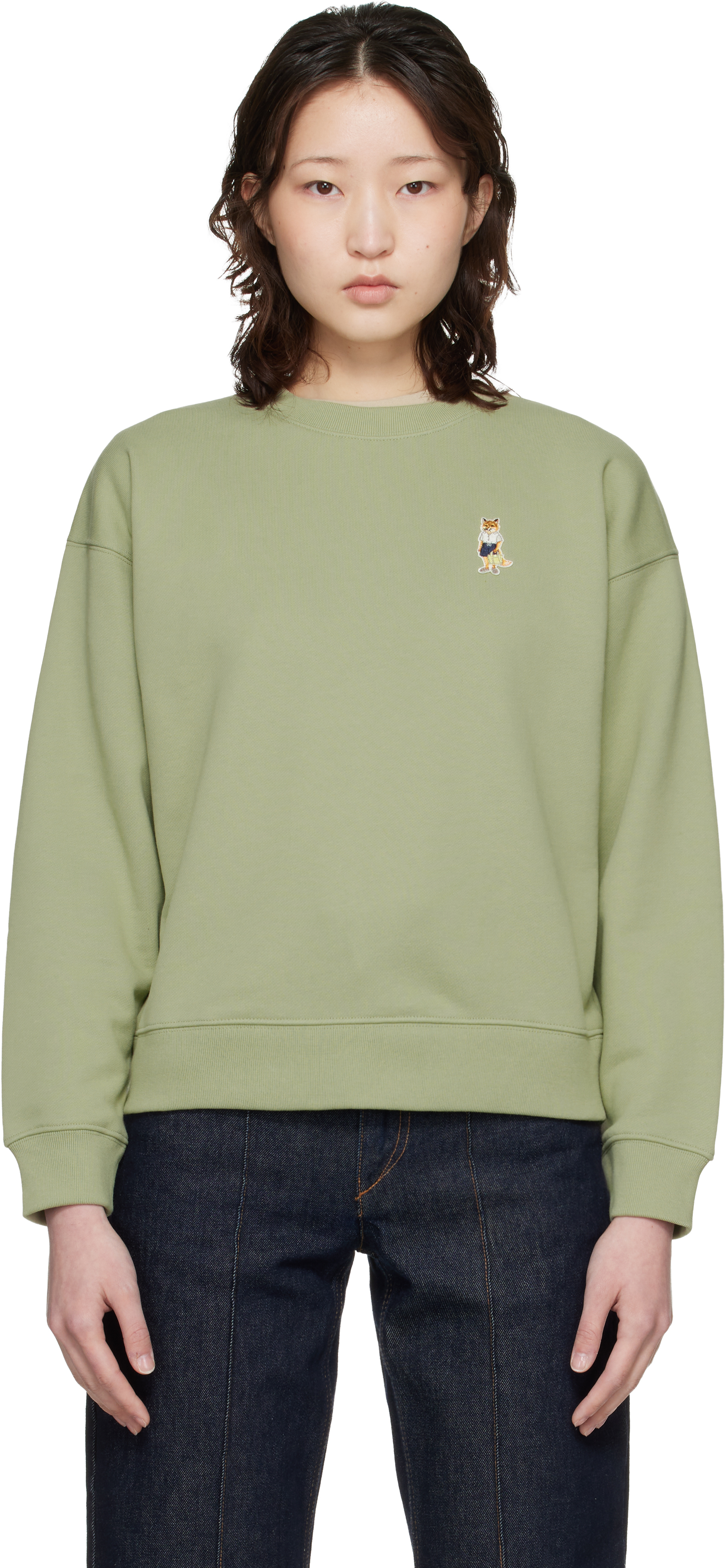 【Maison Kitsune】DRESSED FOX Green Dressed Fox Comfort Sweatshirt by Maison Kitsuné on Sale