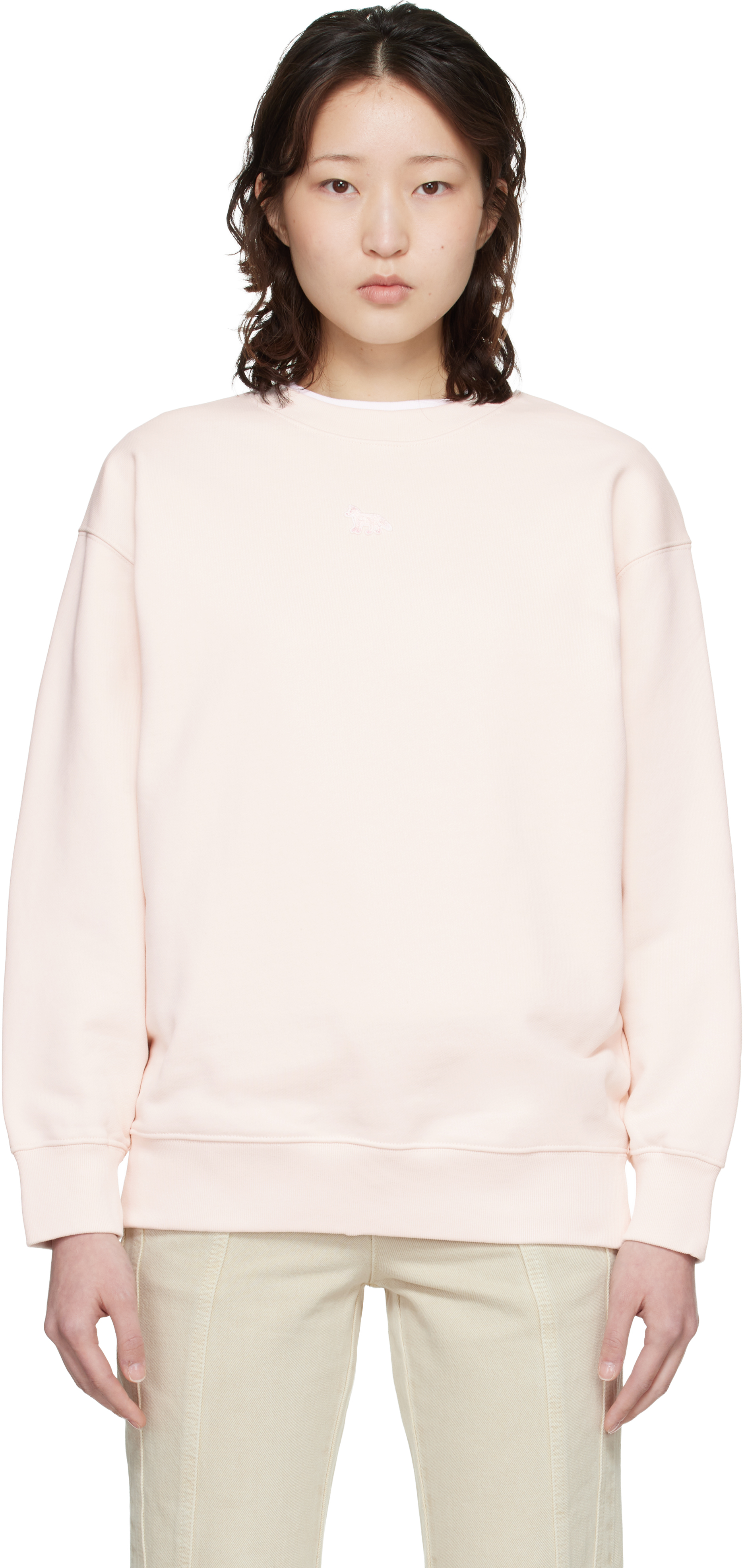Maison Kitsuné: Pink Baby Fox Oversize Sweatshirt | SSENSE
