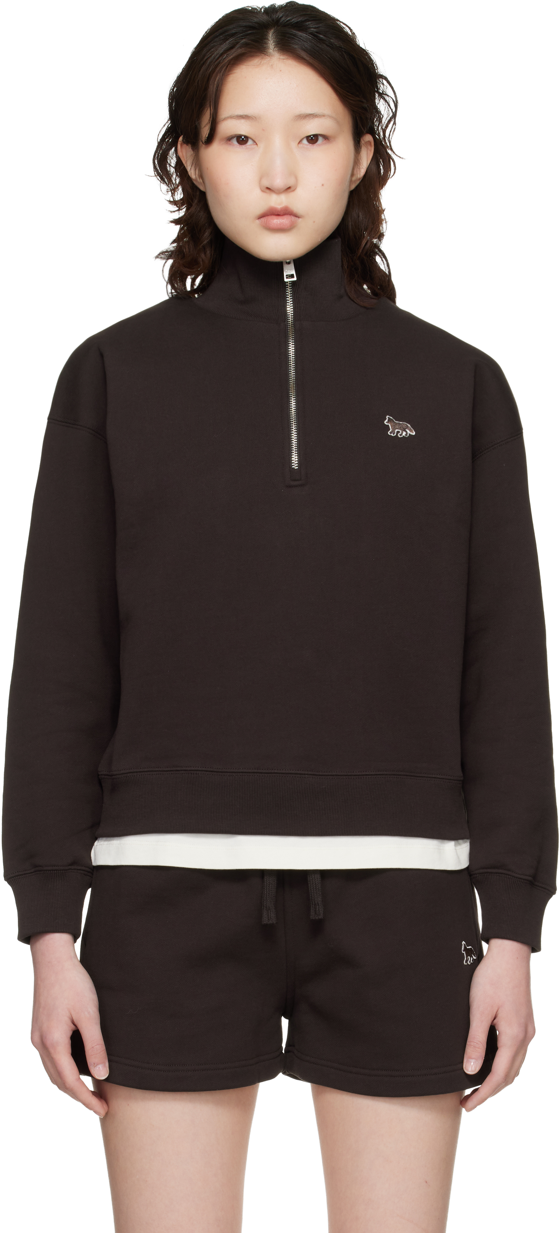Maison Kitsuné: ブラウン ベビーフォックス ハーフジップ スウェット