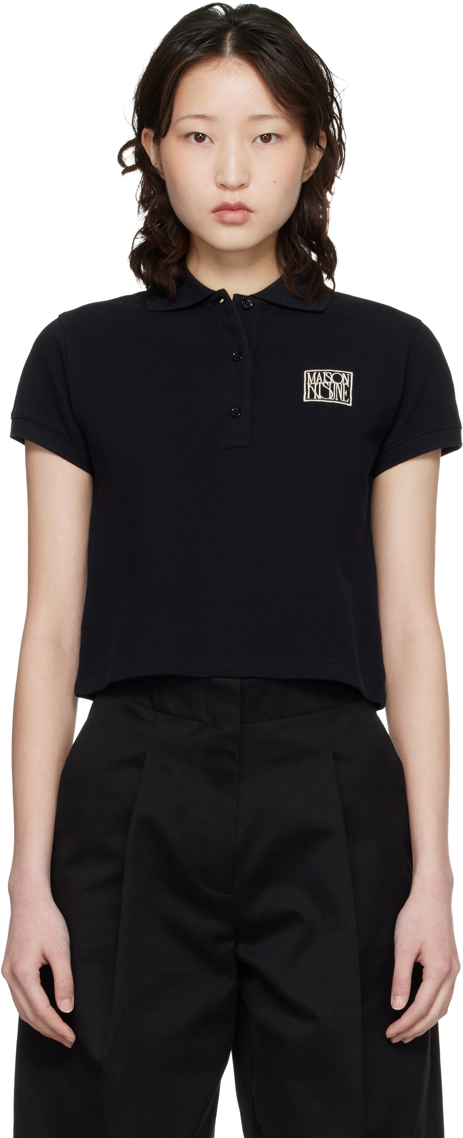 Maison Kitsuné: ブラック 'Maison Kitsune' Stamp クロップド