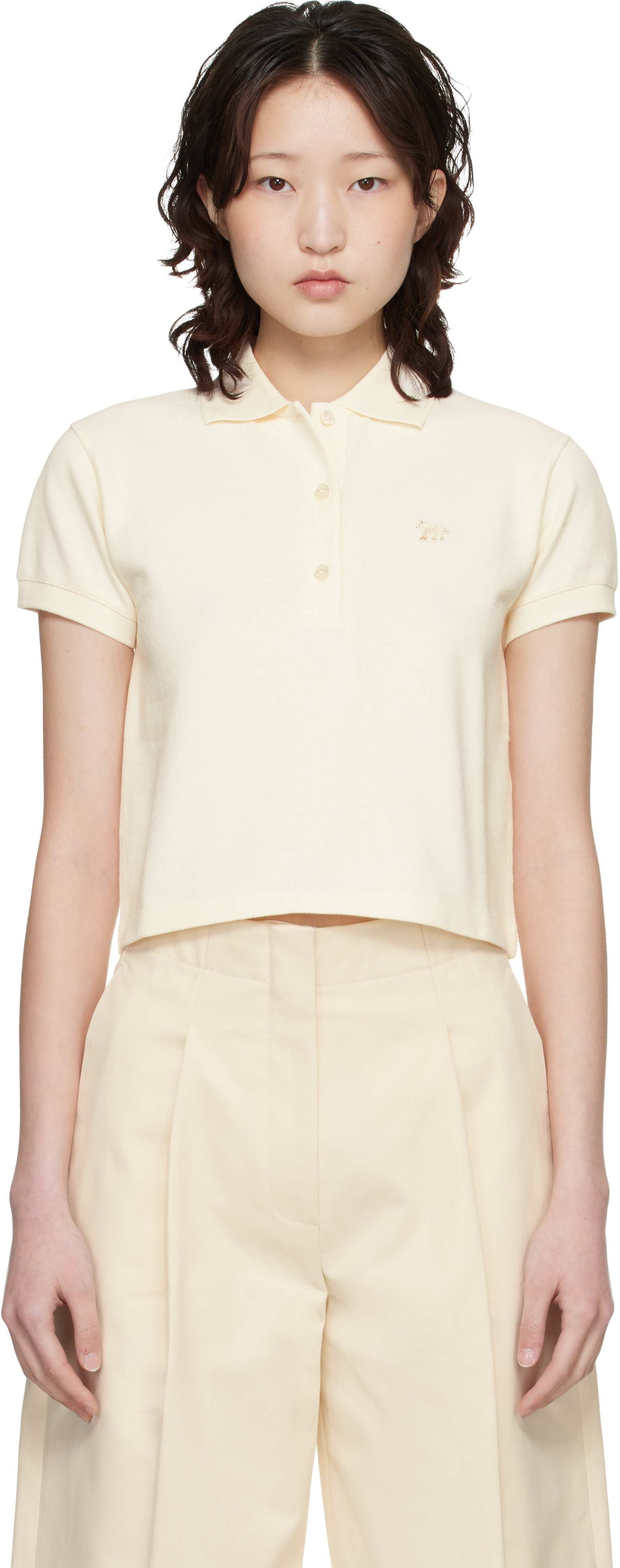Off-White Baby Fox Cropped Polo by Maison Kitsuné on Sale