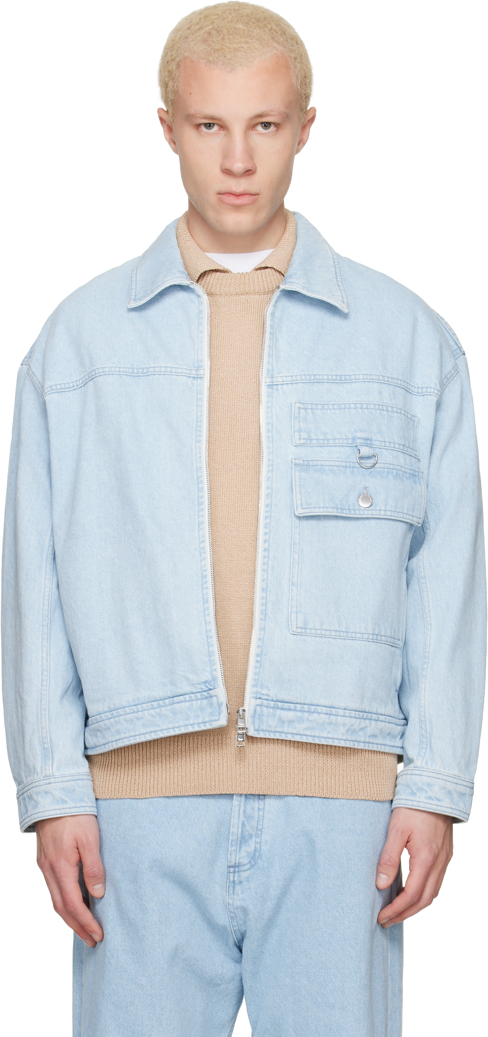Blue Zipped Denim Jacket by Maison Kitsuné on Sale