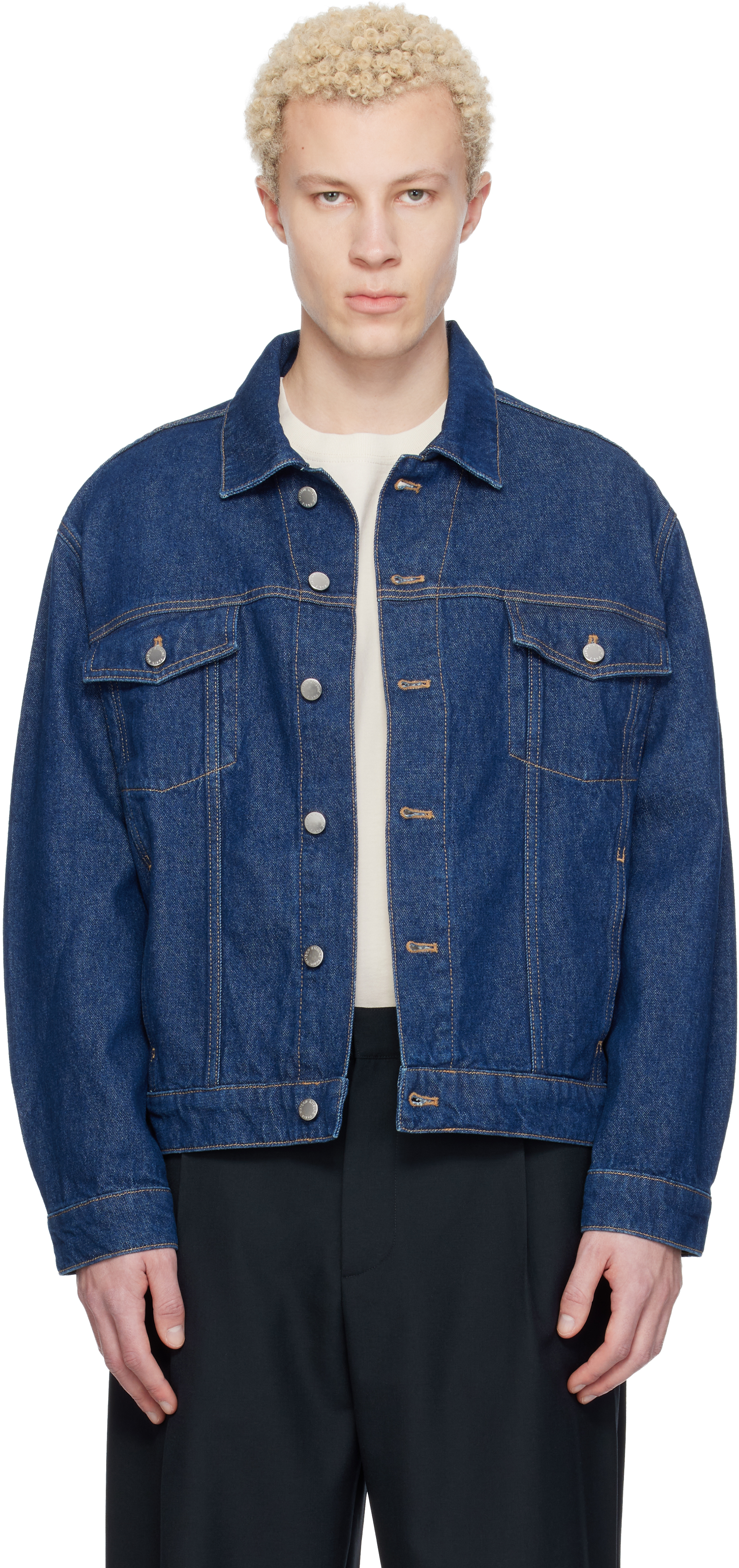 Blue Denim Trucker Jacket by Maison Kitsuné on Sale
