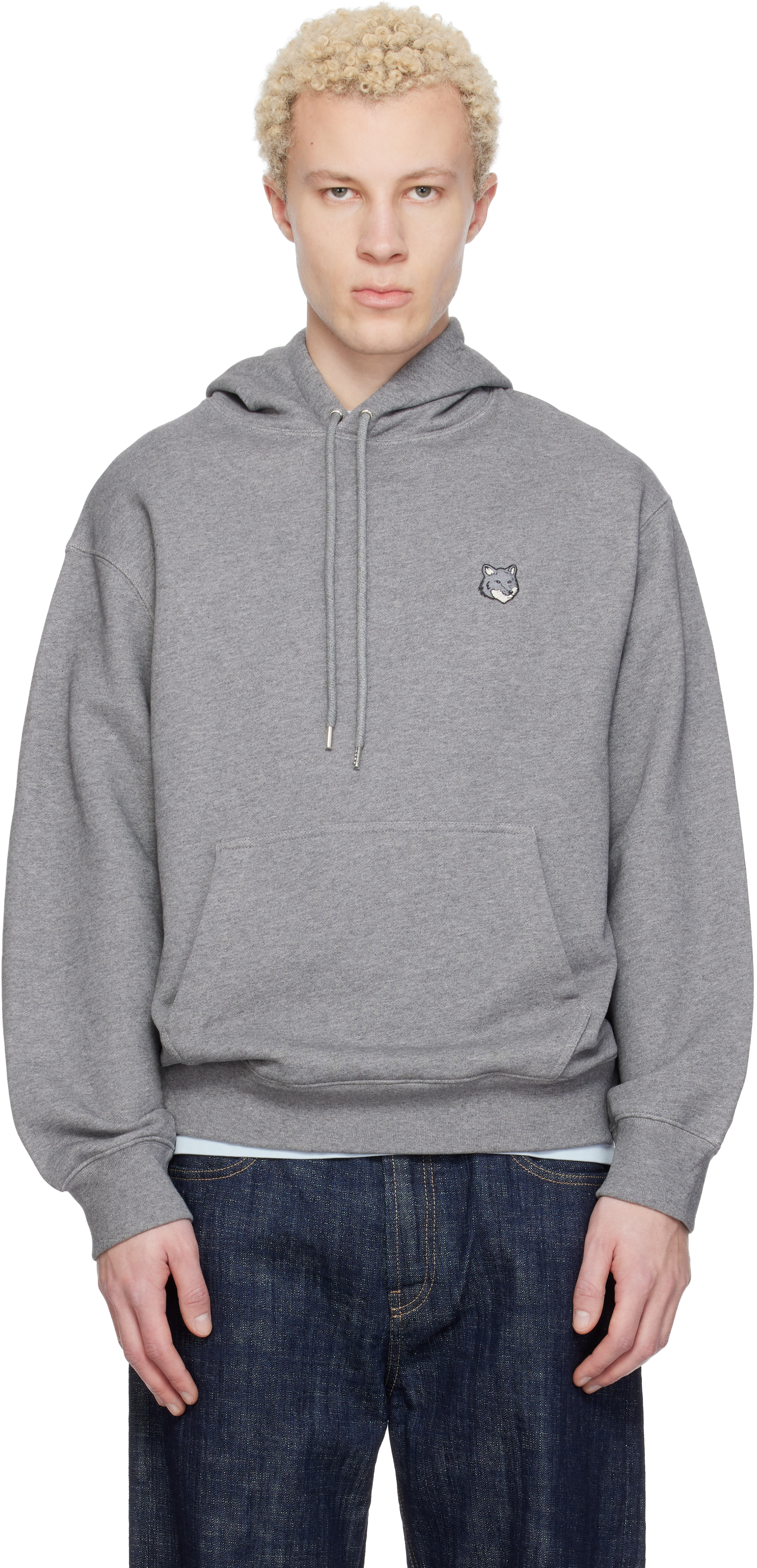 Gray Fox Head Comfort Hoodie by Maison Kitsuné on Sale