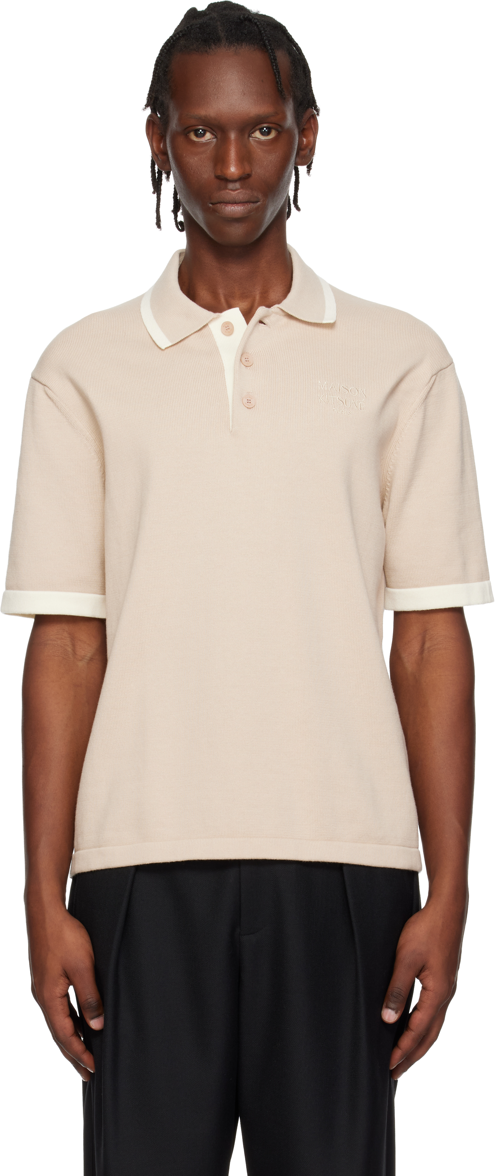 Maison Kitsuné: ベージュ コットンニット コンフォート ポロシャツ