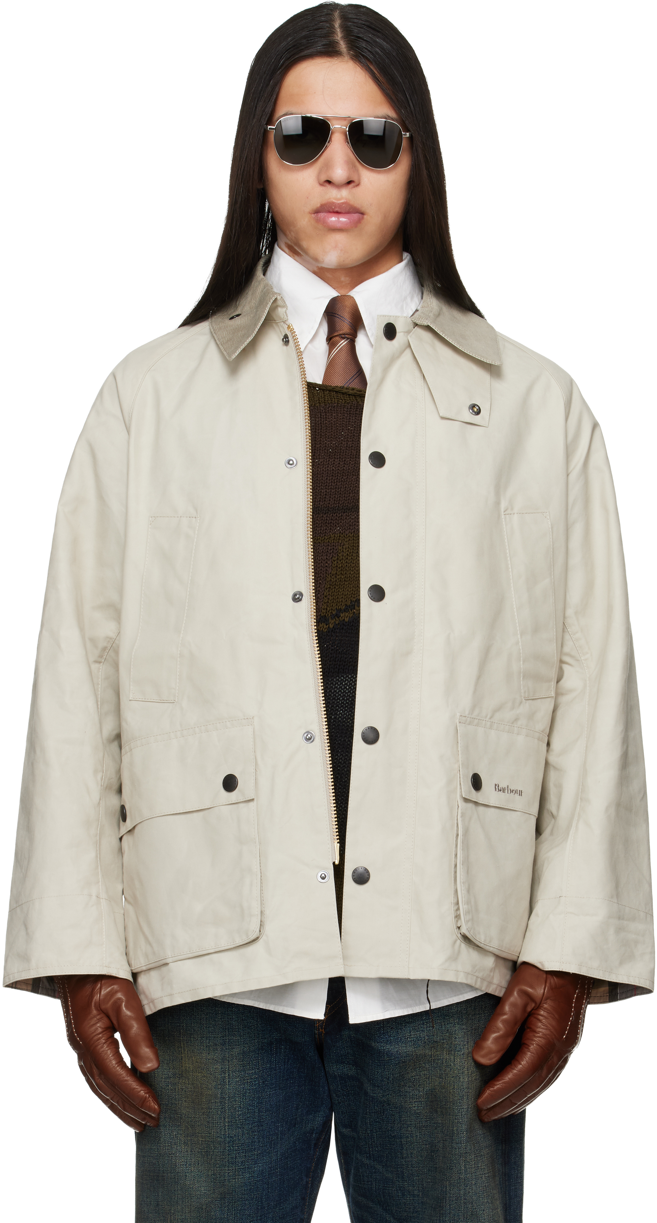 Barbour 別注 PACKABLE OVERSIZE BEDALE 42 Off-White Oversized Bedale Casual Jacket by Barbour on Sale