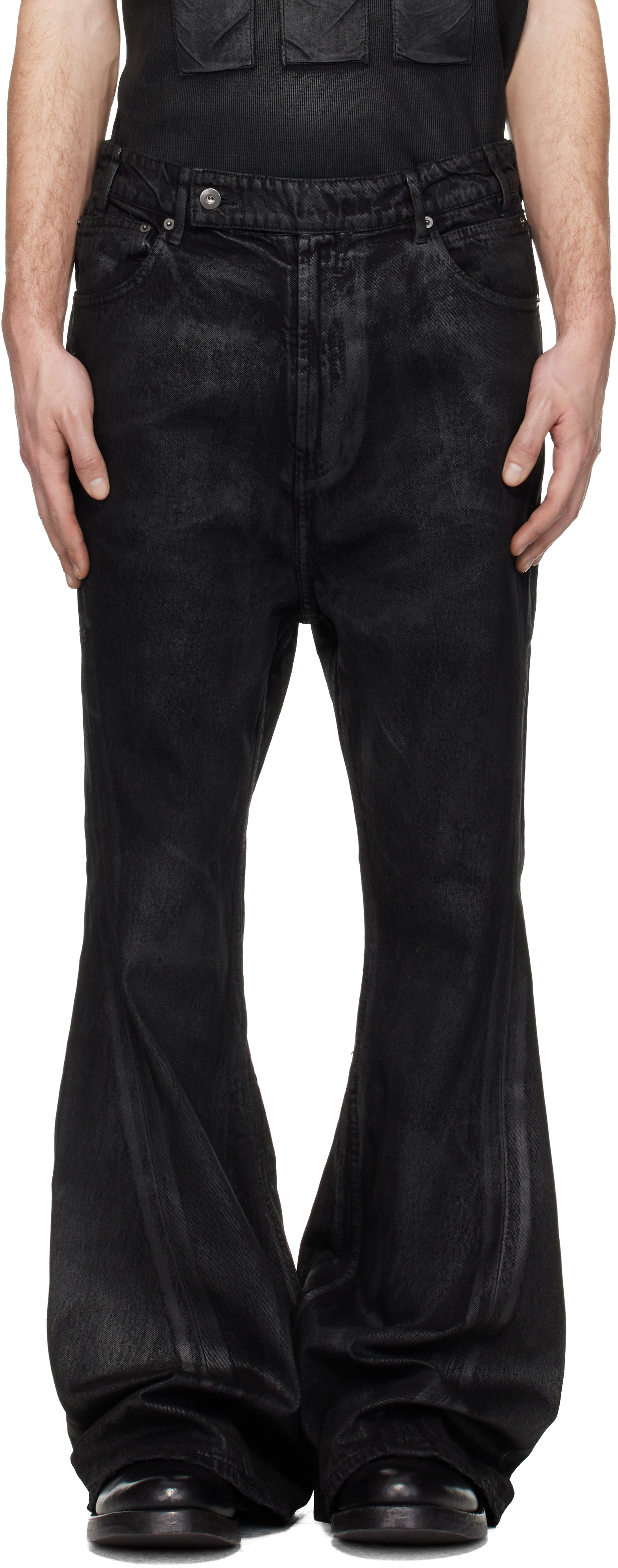 パンツ DET BLEV SENT Wax Coating Jorts Black Waxed Varet Jeans by DET BLEV SENT on Sale