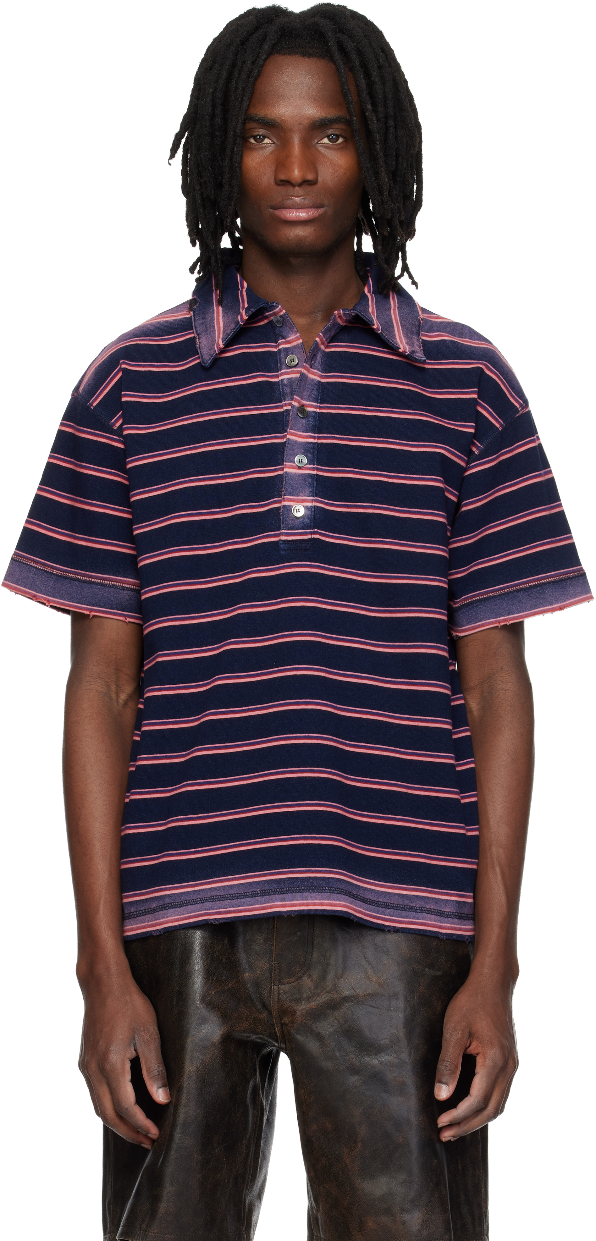 MMIC: Navy & Pink Sunstripe Polo | SSENSE