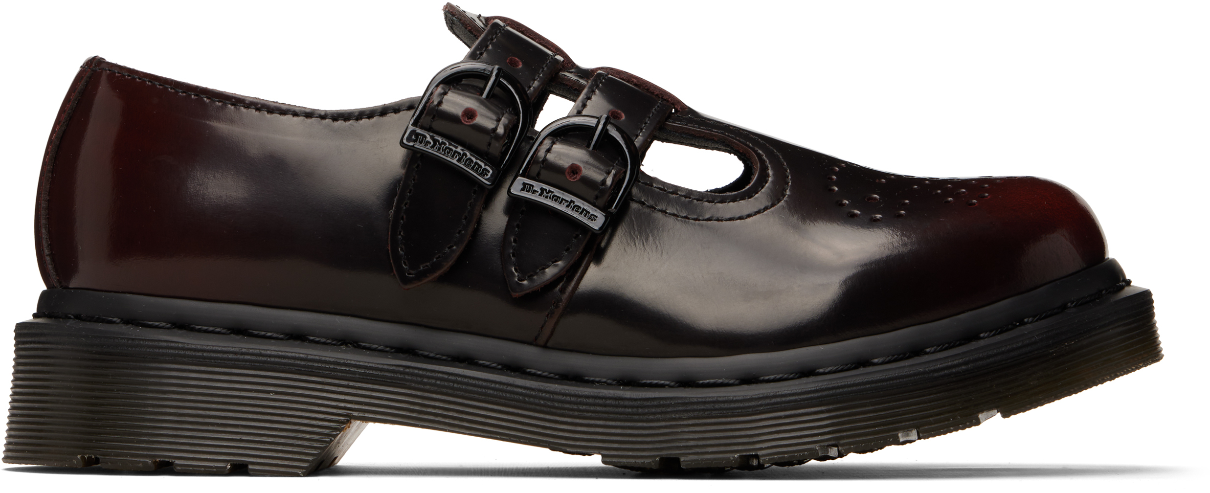 Dr. Martensのブラック＆バーガンディ 8065 メリージェーン ローファー 