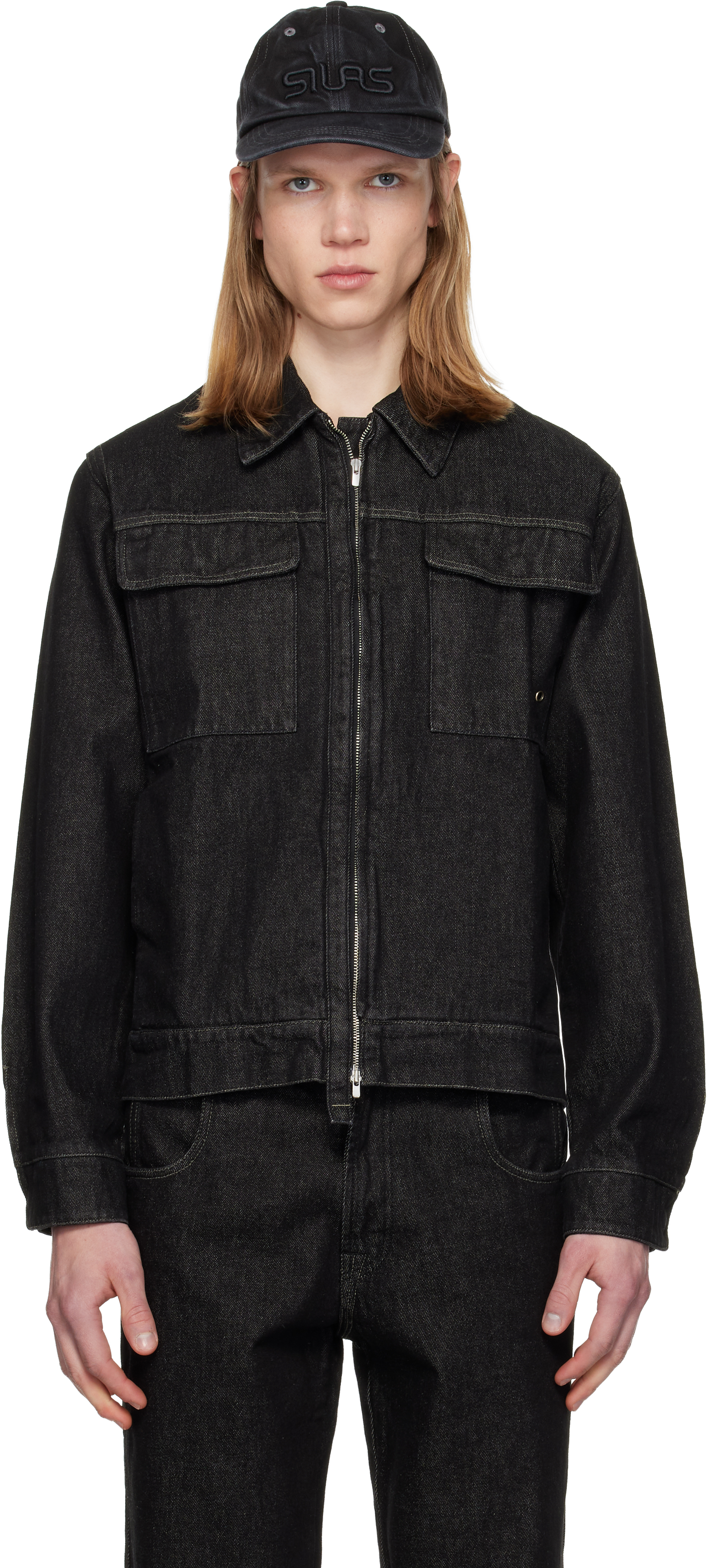 Black Blouson Denim Jacket by Silas on Sale