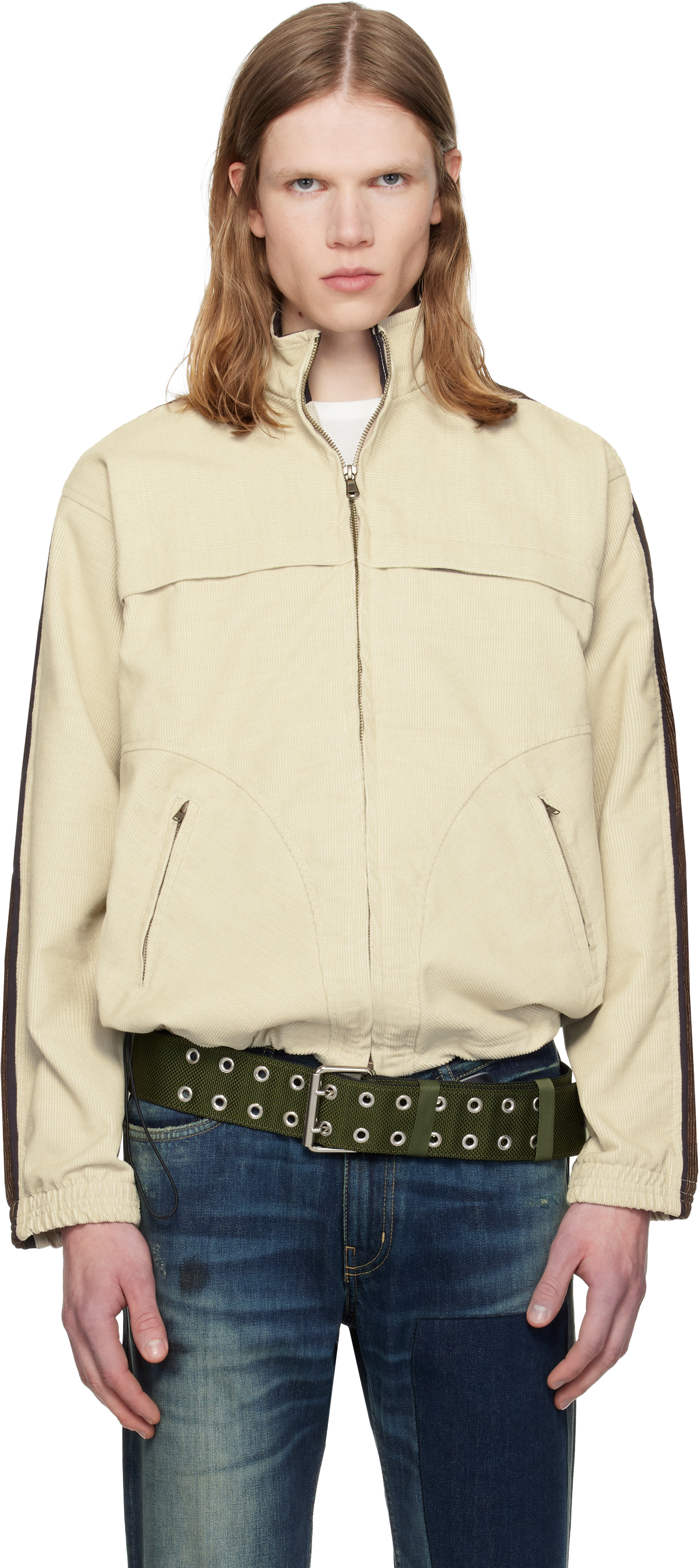 Silas Off-White Washed Corduroy Track Jacket