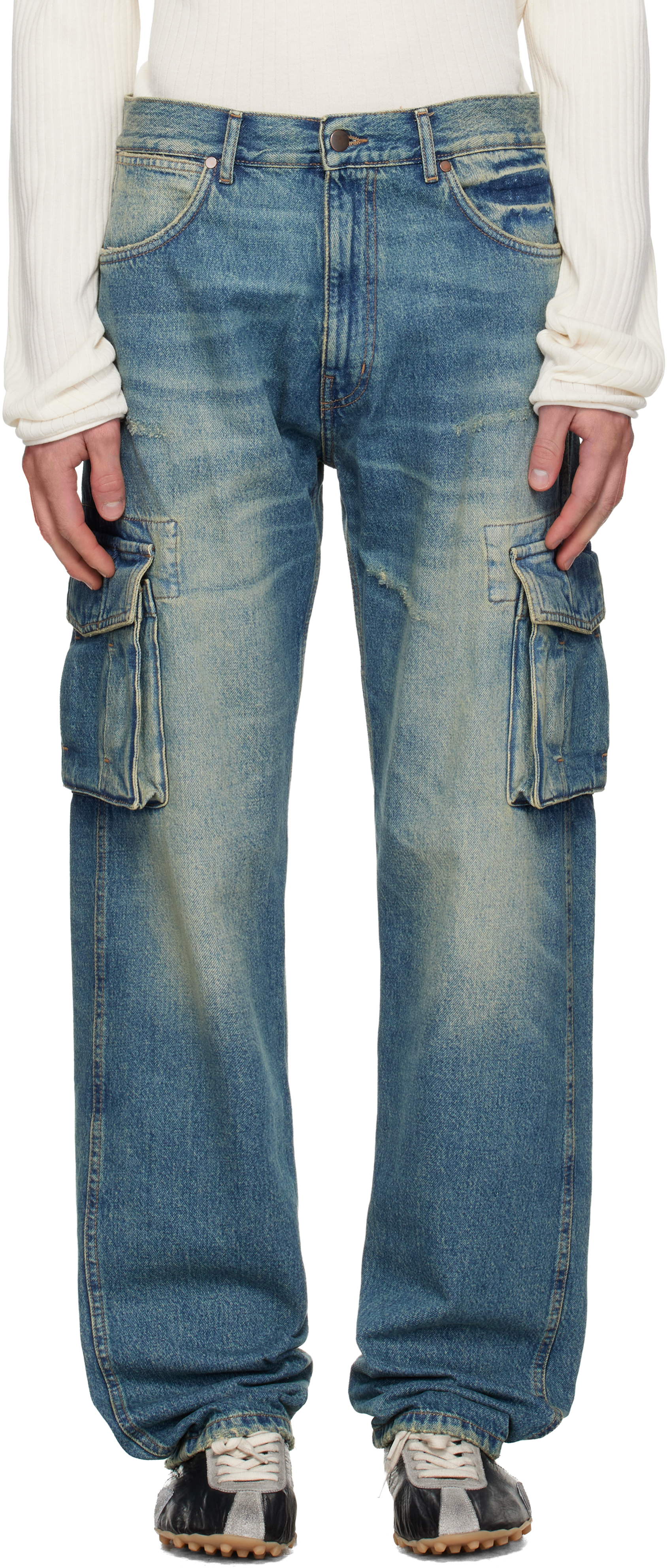 Silas Blue Faded Denim Cargo Pants