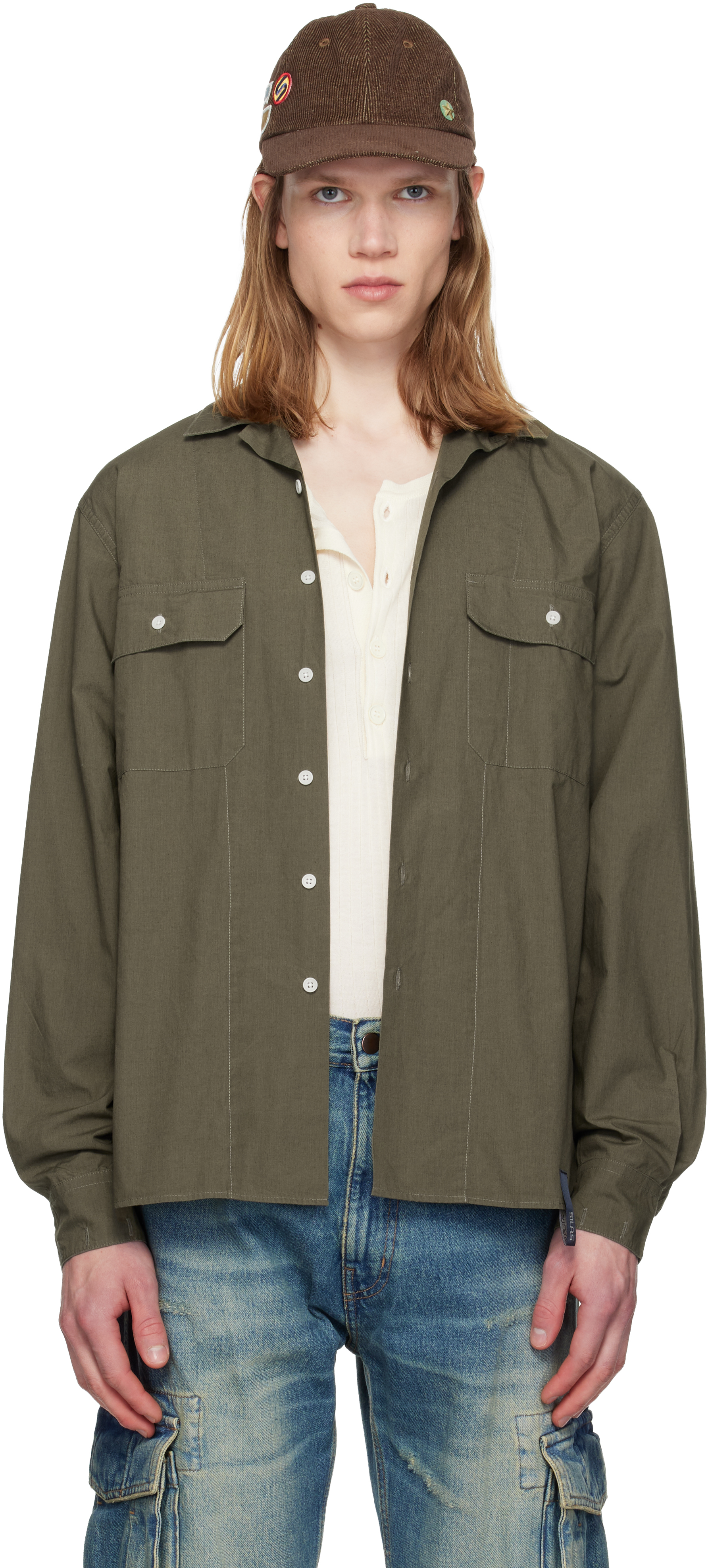 Silas Khaki Dry Cotton Safari Shirt In Green