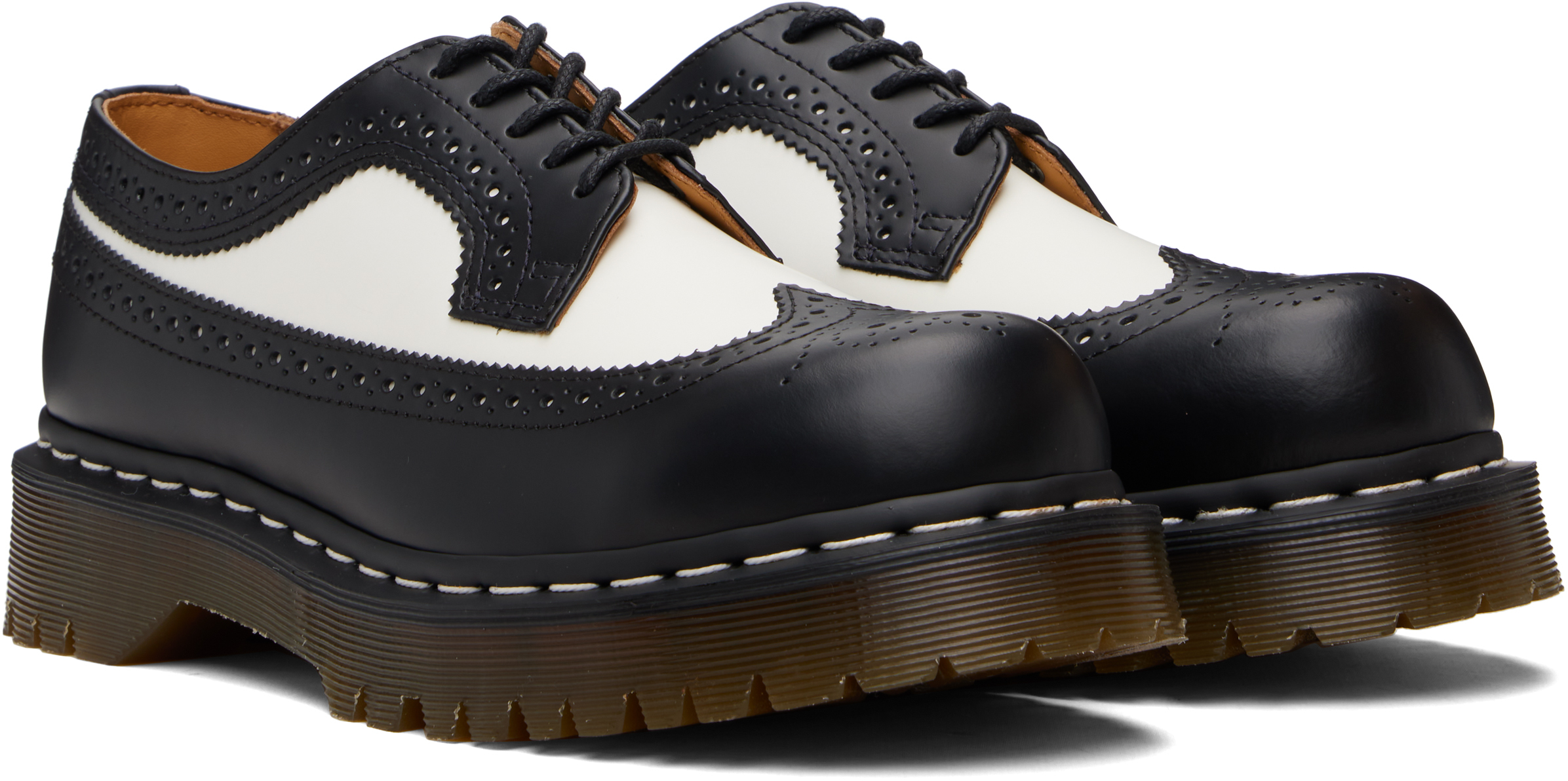Dr. Martens 3989 Bex Smooth Leather Brogue Shoes In Black/white