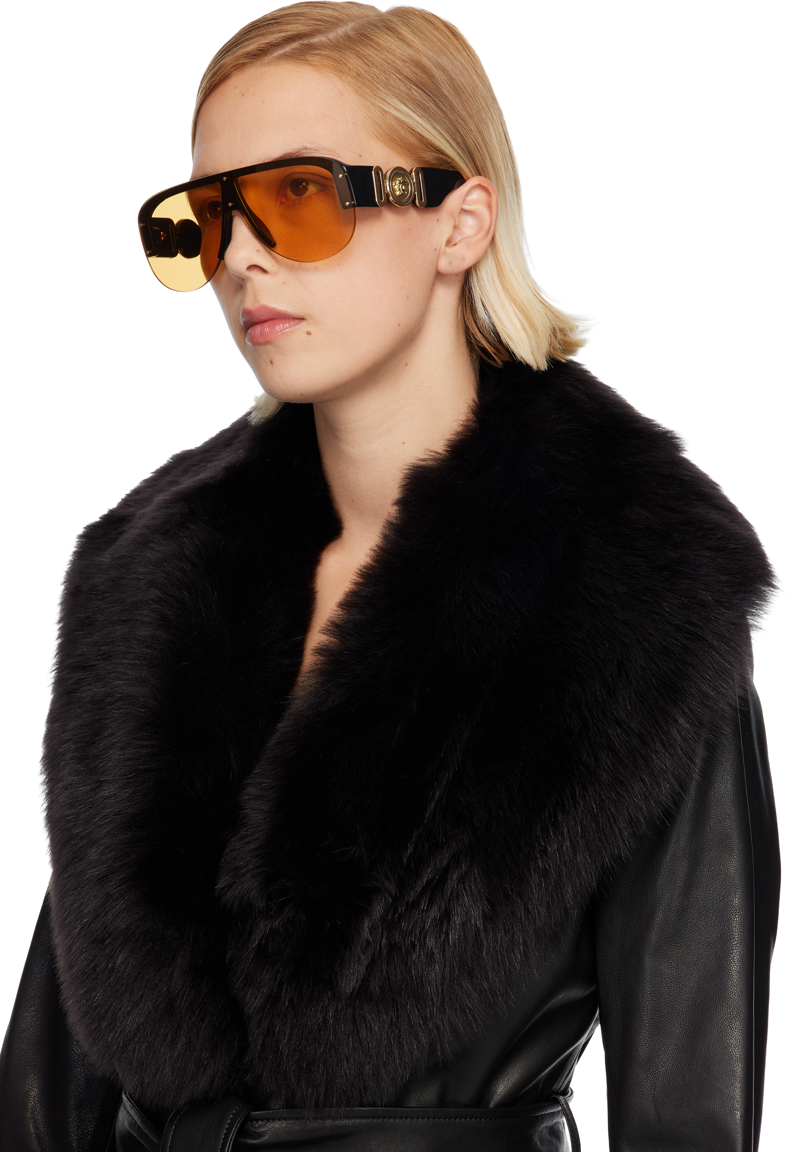 Versace Black Shield Aviator Sunglasses In Silver