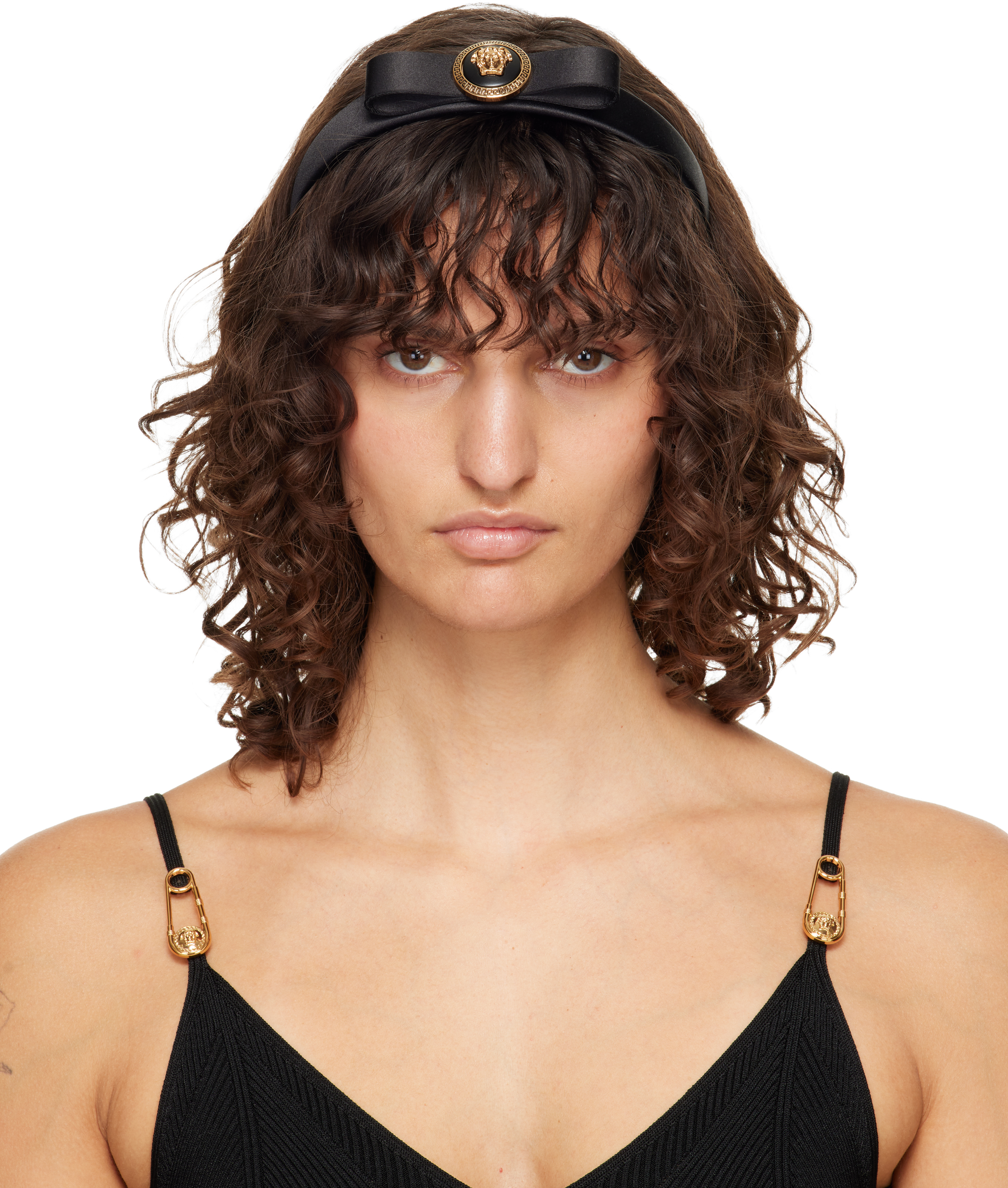 Versace: Black Gianni Ribbon Headband | SSENSE Versace: Black Gianni Ribbon Headband | SSENSE