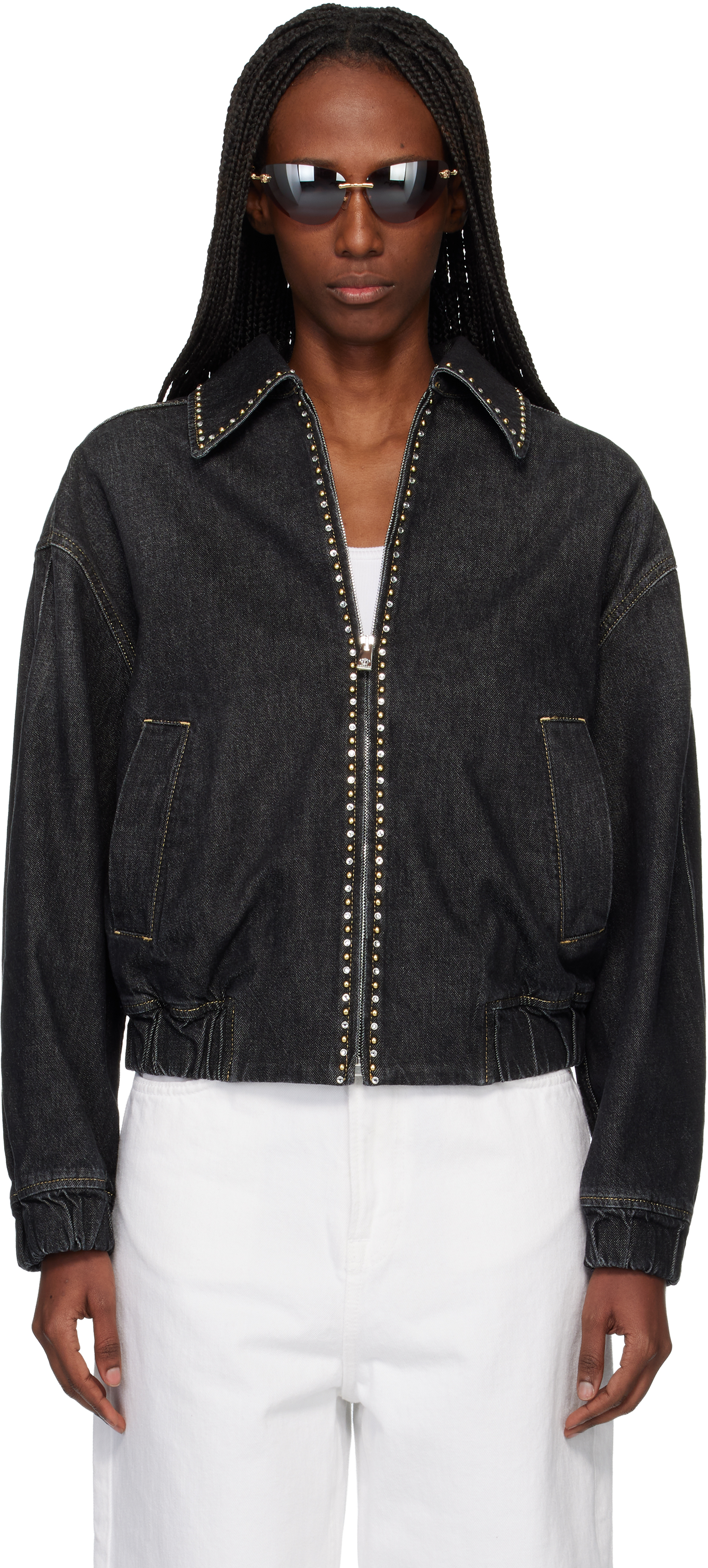 Versace Black Embellished Denim Jacket