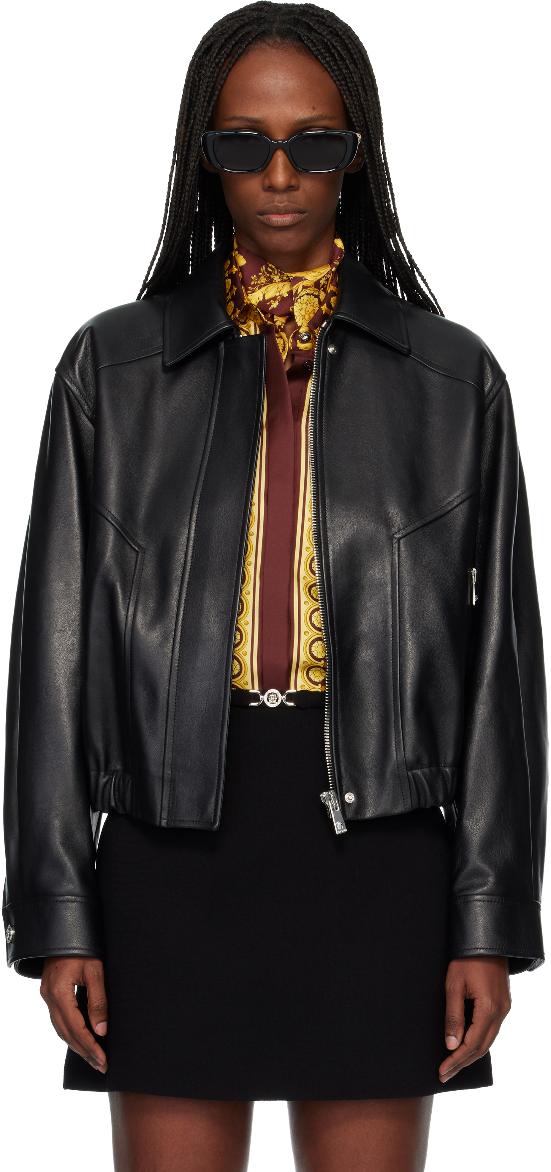 Versace: Black Blouson Leather Jacket | SSENSE