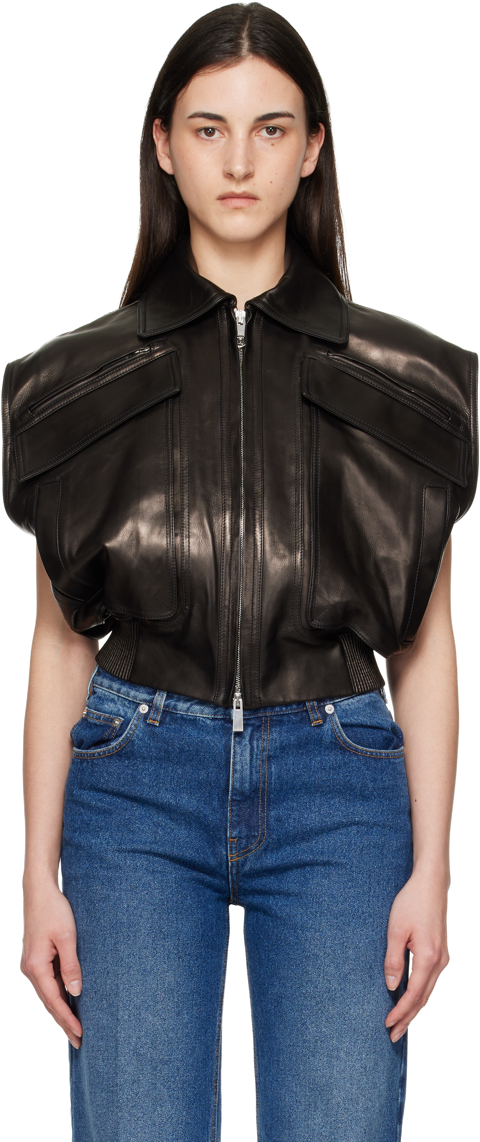 Black Embossed-Logo Leather Vest by Versace on Sale