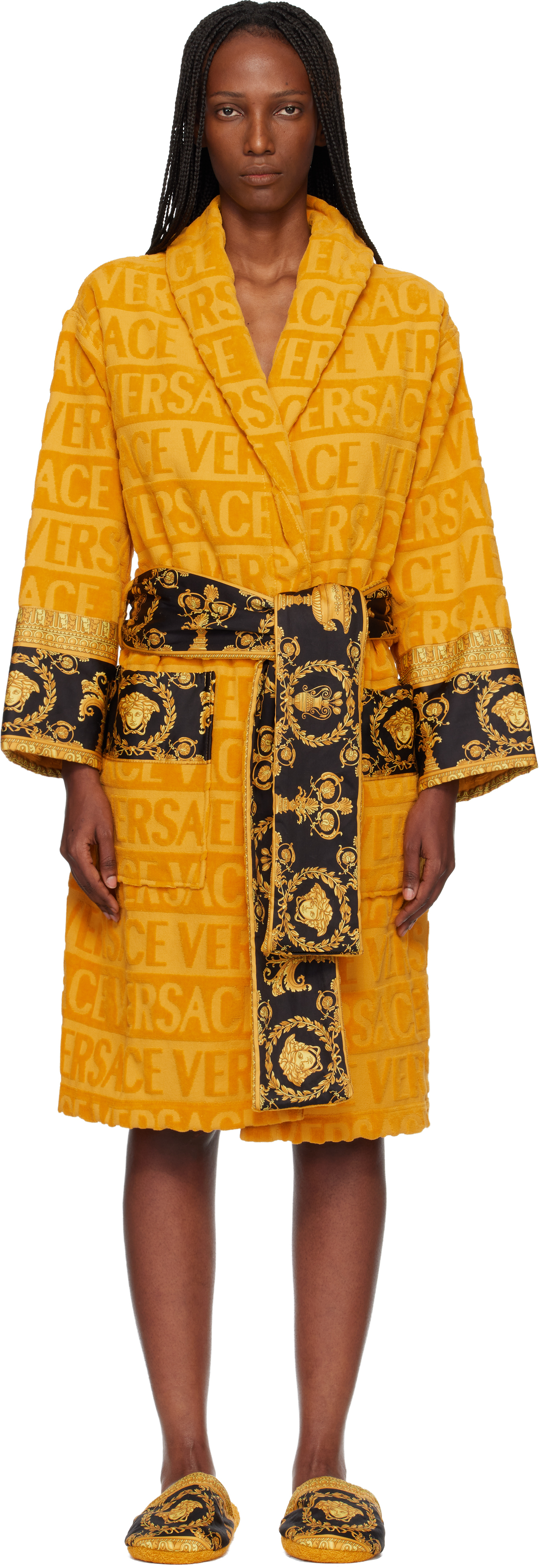 Yellow 'I Heart Baroque' Bathrobe by Versace on Sale