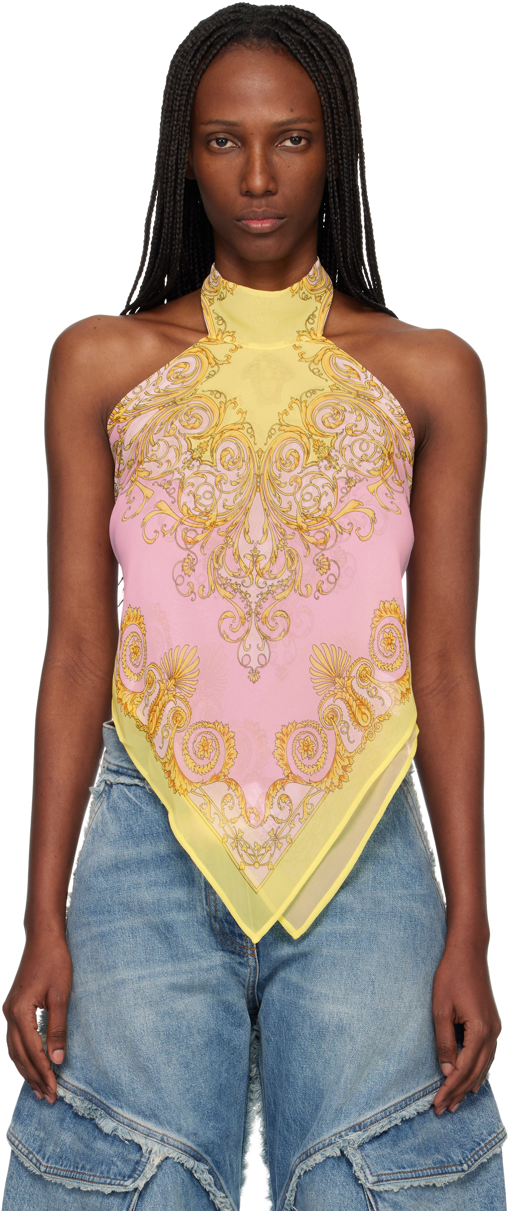 Versace Yellow & Pink Printed Cover-Up Foulard Top