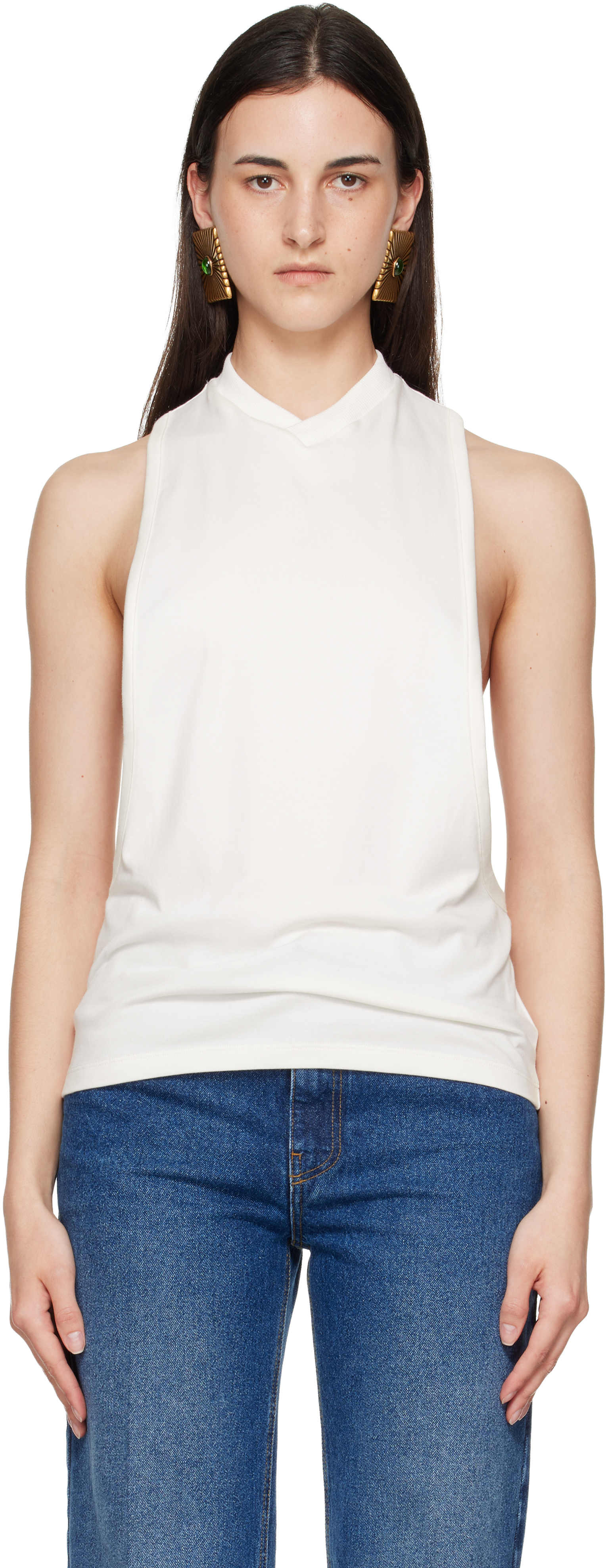 Versace: White Embroidered Stretch Cotton-Jersey Tank Top | SSENSE UK