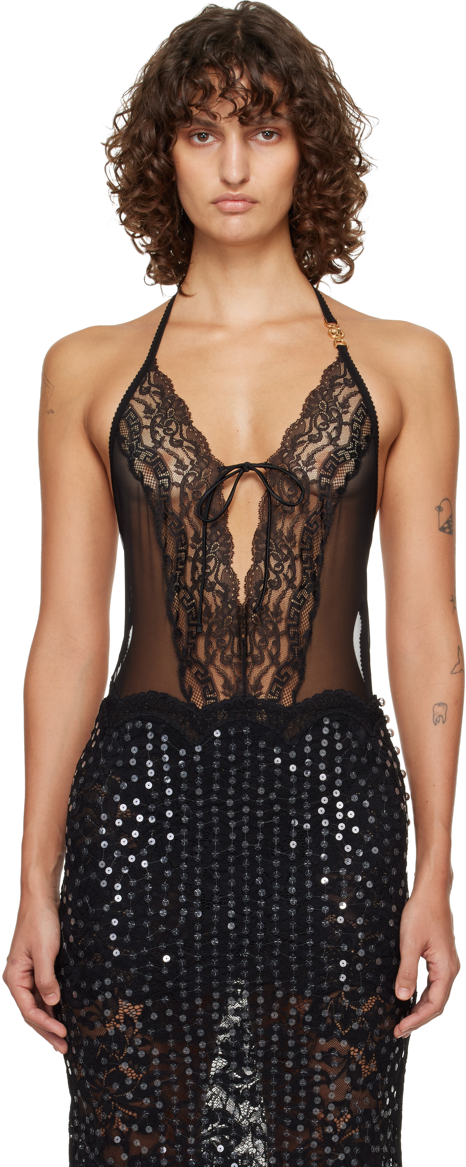 chinese dress ladies Versace Bustier Mini Dress Black Lace-Trimmed Pleated Silk Size 36 –  Celebrity Owned main image 0