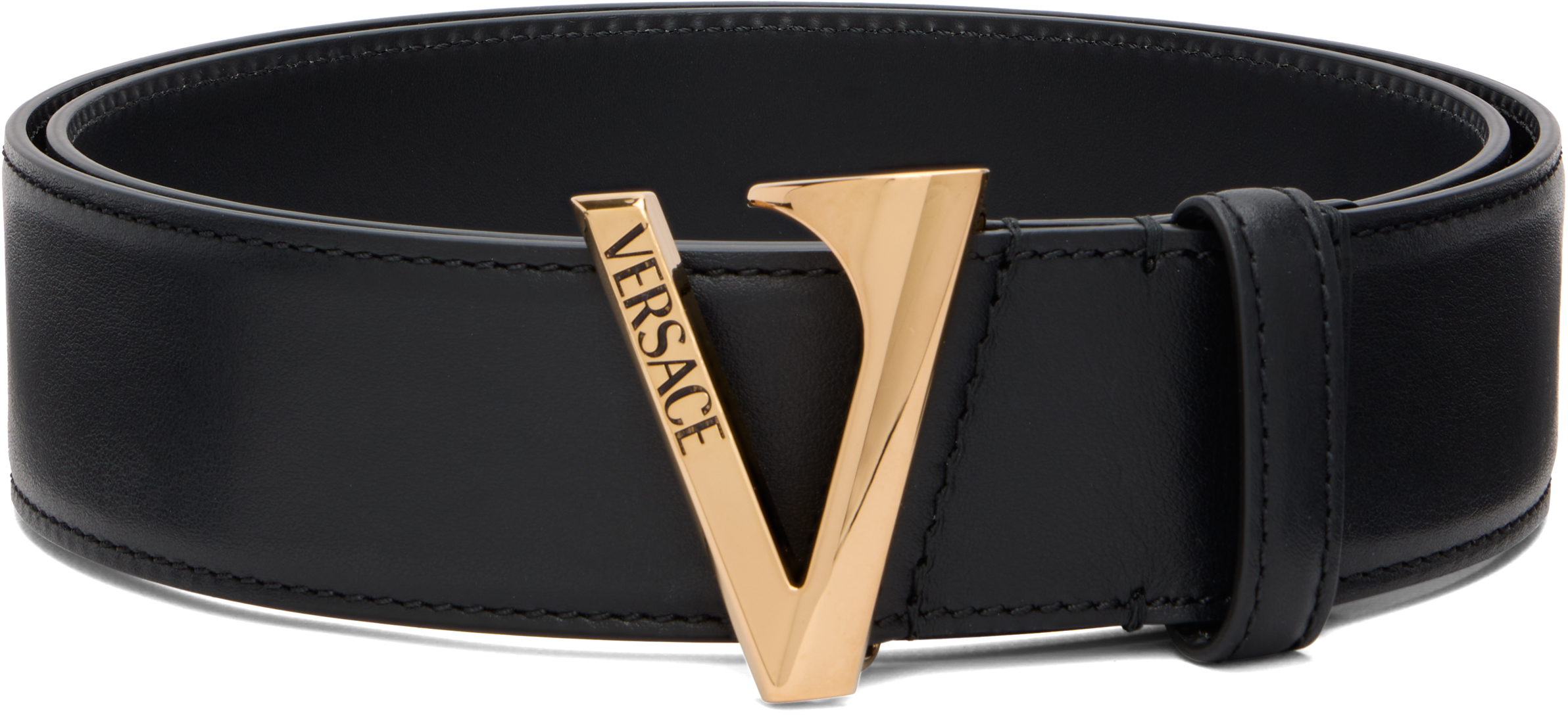 VERSACE ブラックレザー V字型バックル ベルト VERSACE - VERSACE ブラックレザー V字型バックル ベルトの通販 by