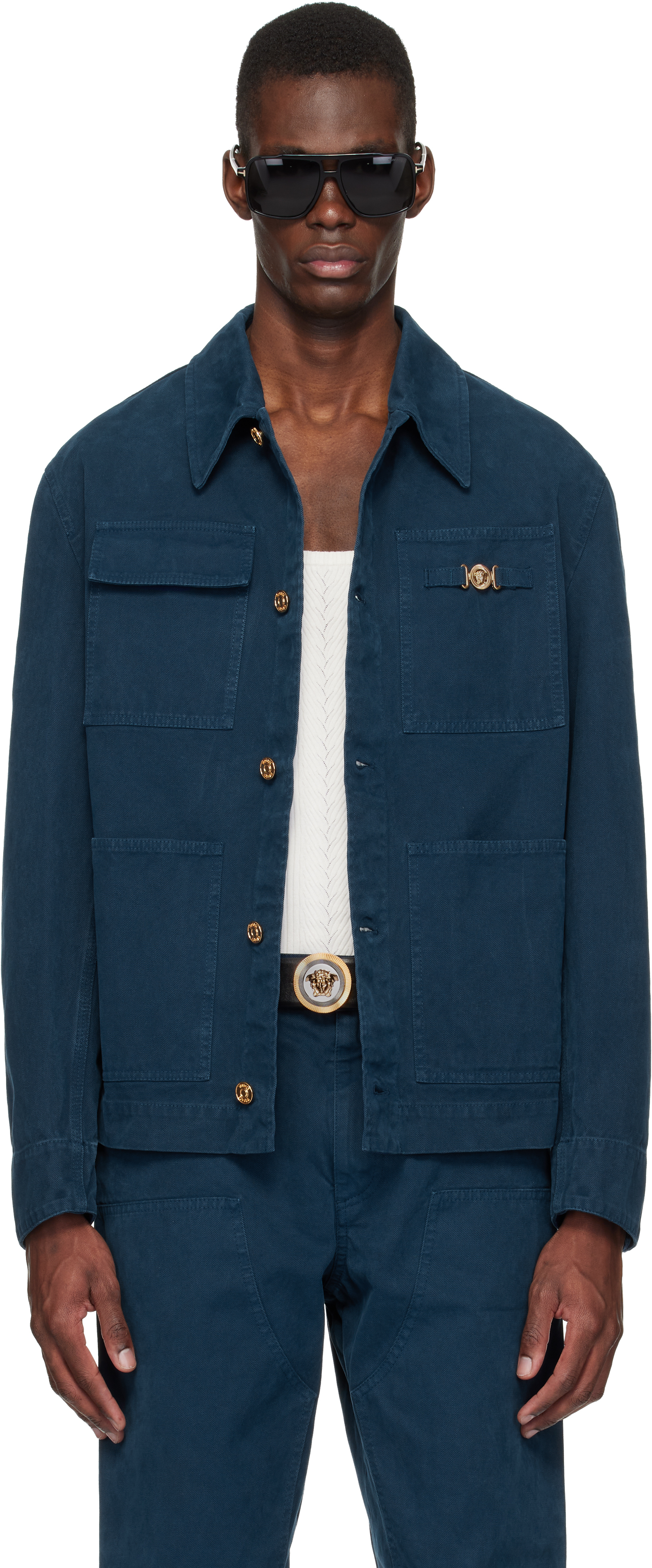 Versace Navy Overdyed Canvas Carpenter Jacket