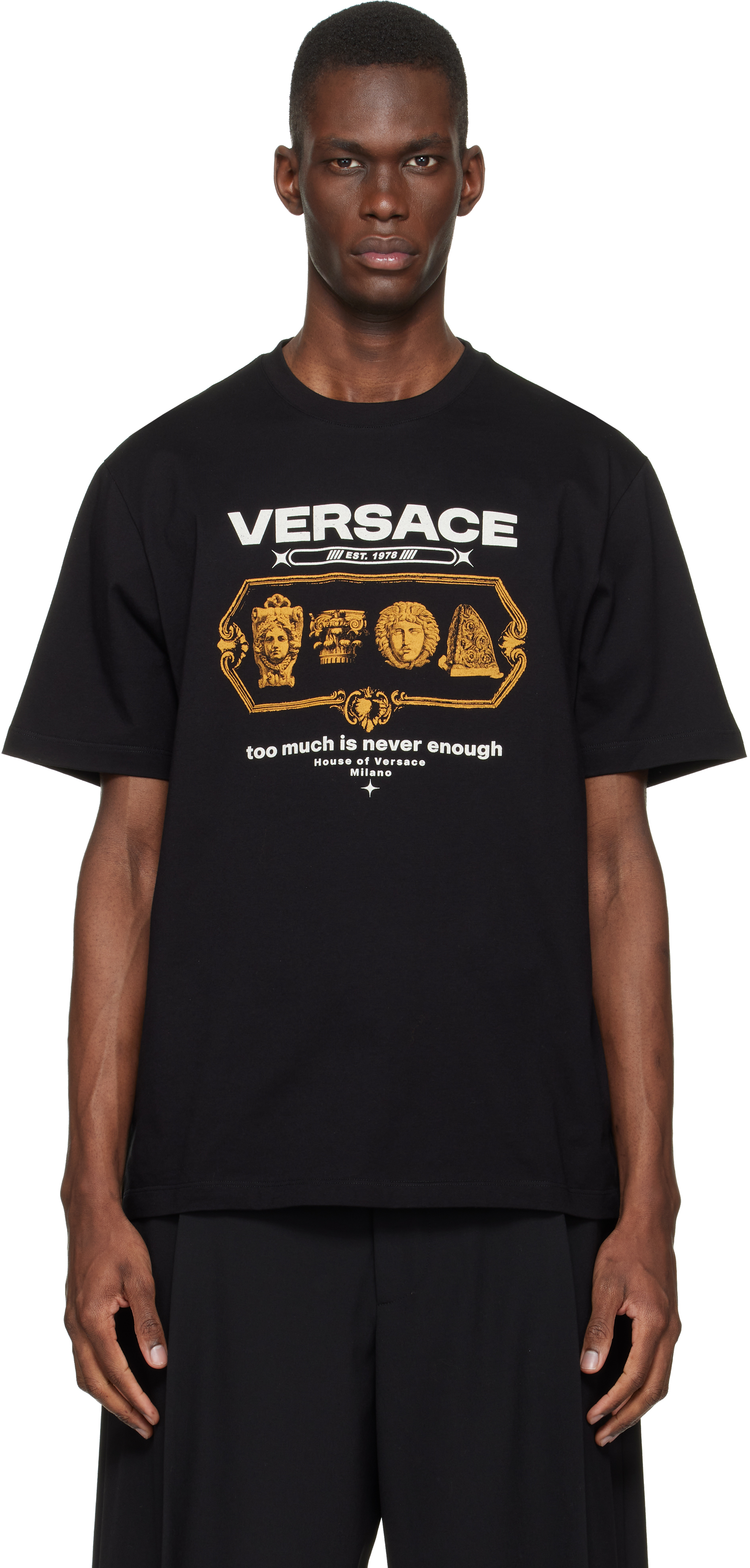 Versace: ブラック Compact コットンジャージ Tシャツ | SSENSE 日本