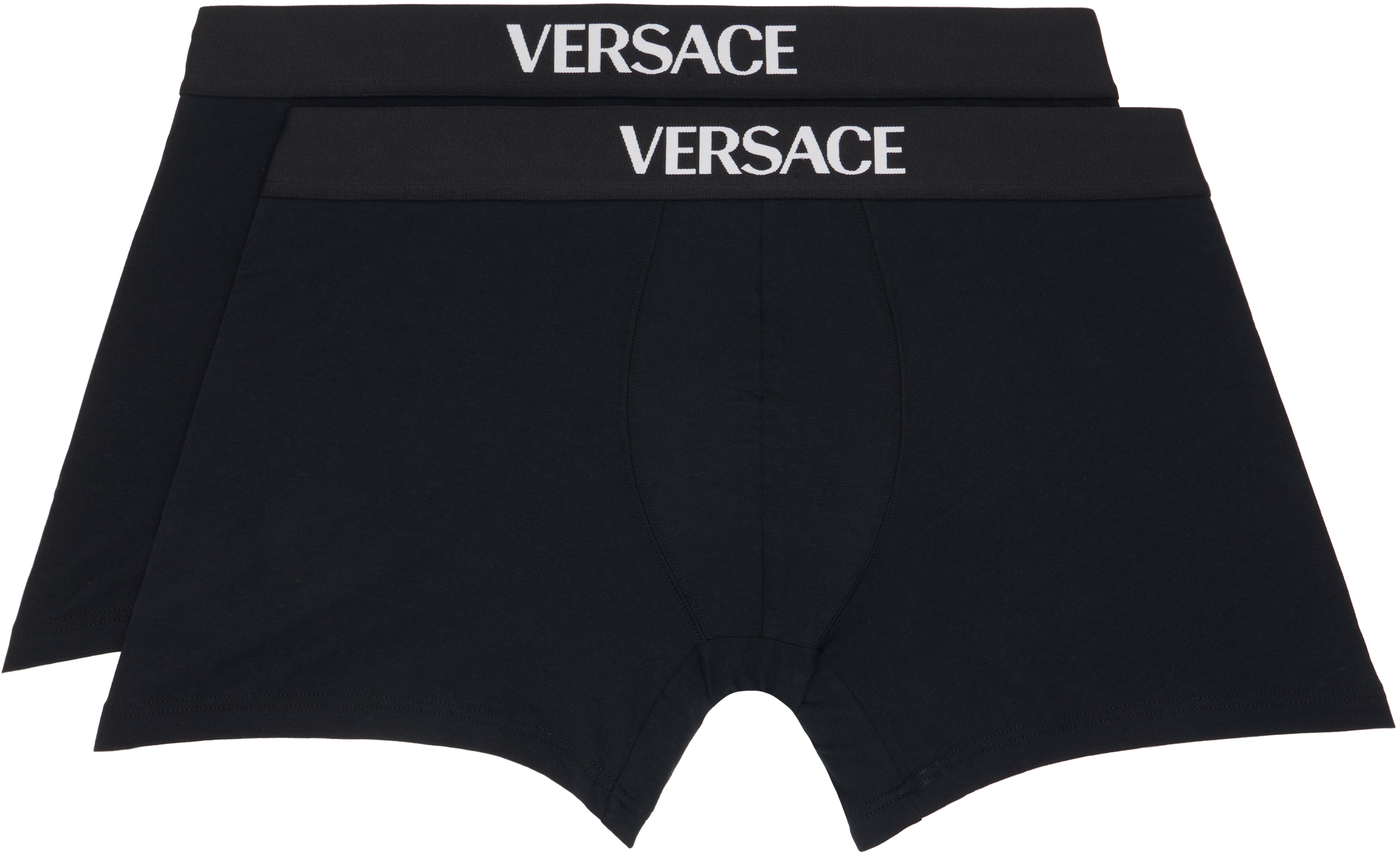 Two-Pack Black Cotton-Jersey Long Boxer Briefs by Versace on Sale