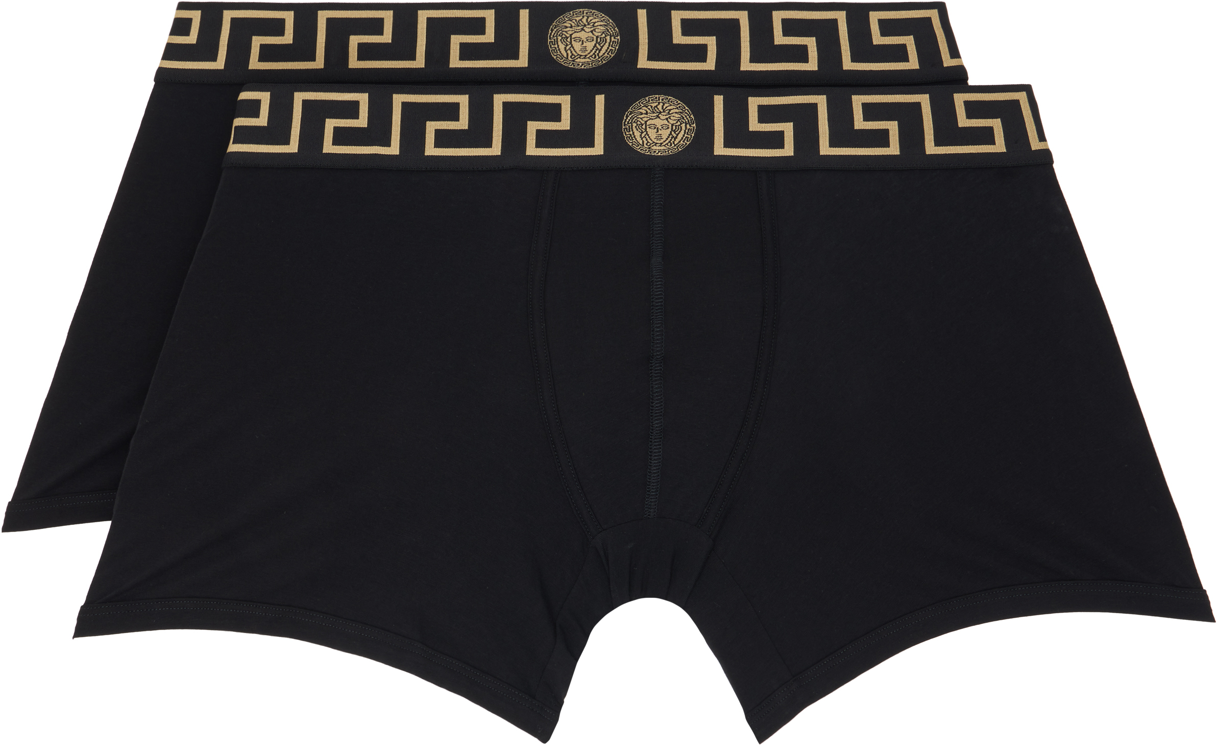 Versace: ブラック グレカ ボーダー ロング ボクサーブリーフ 2枚