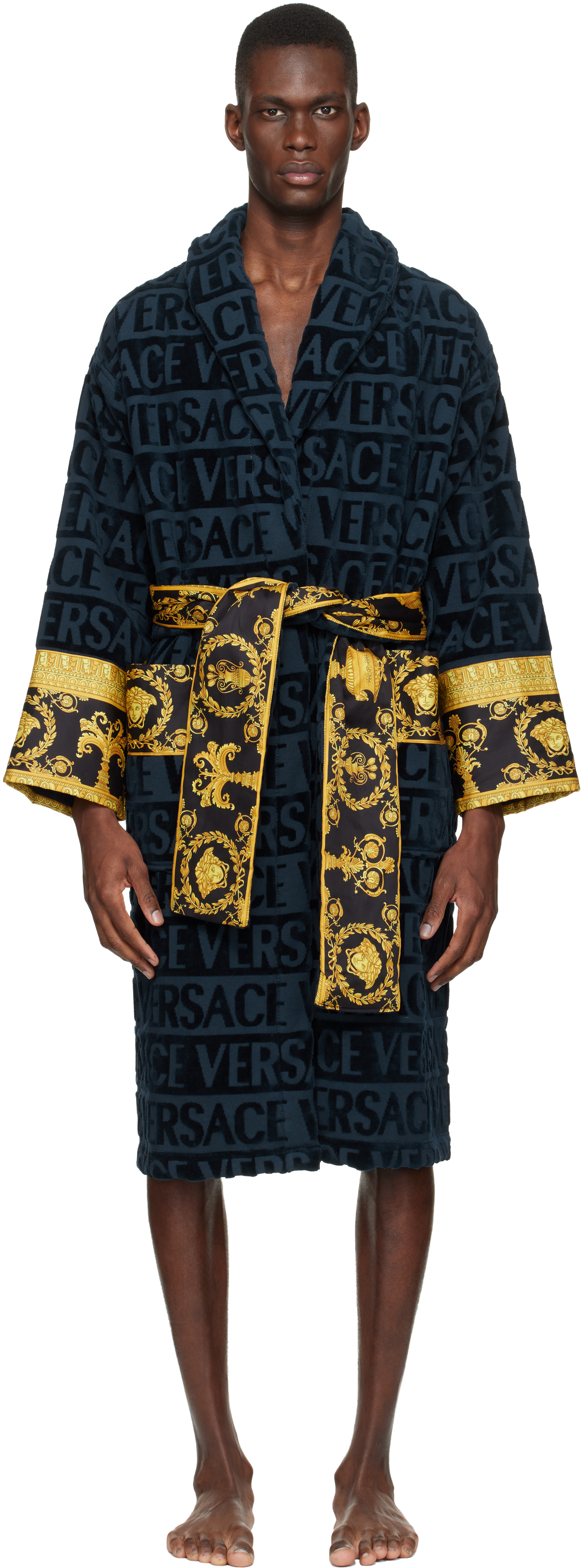 Versace Navy 'I Heart Baroque' Bathrobe