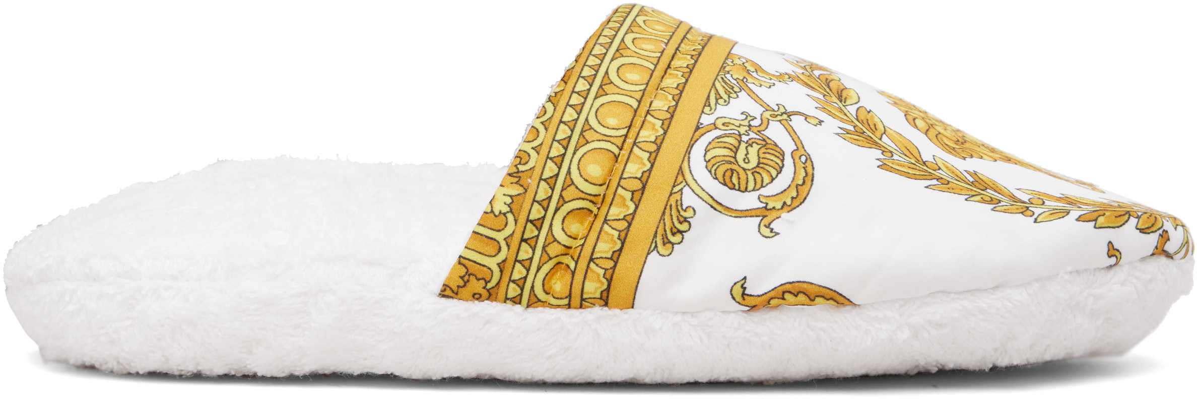 Versace White Sherpa Slipper with Yellow Baroque Trim I ♡ Baroque Slippers White | VERSACE US main image 2