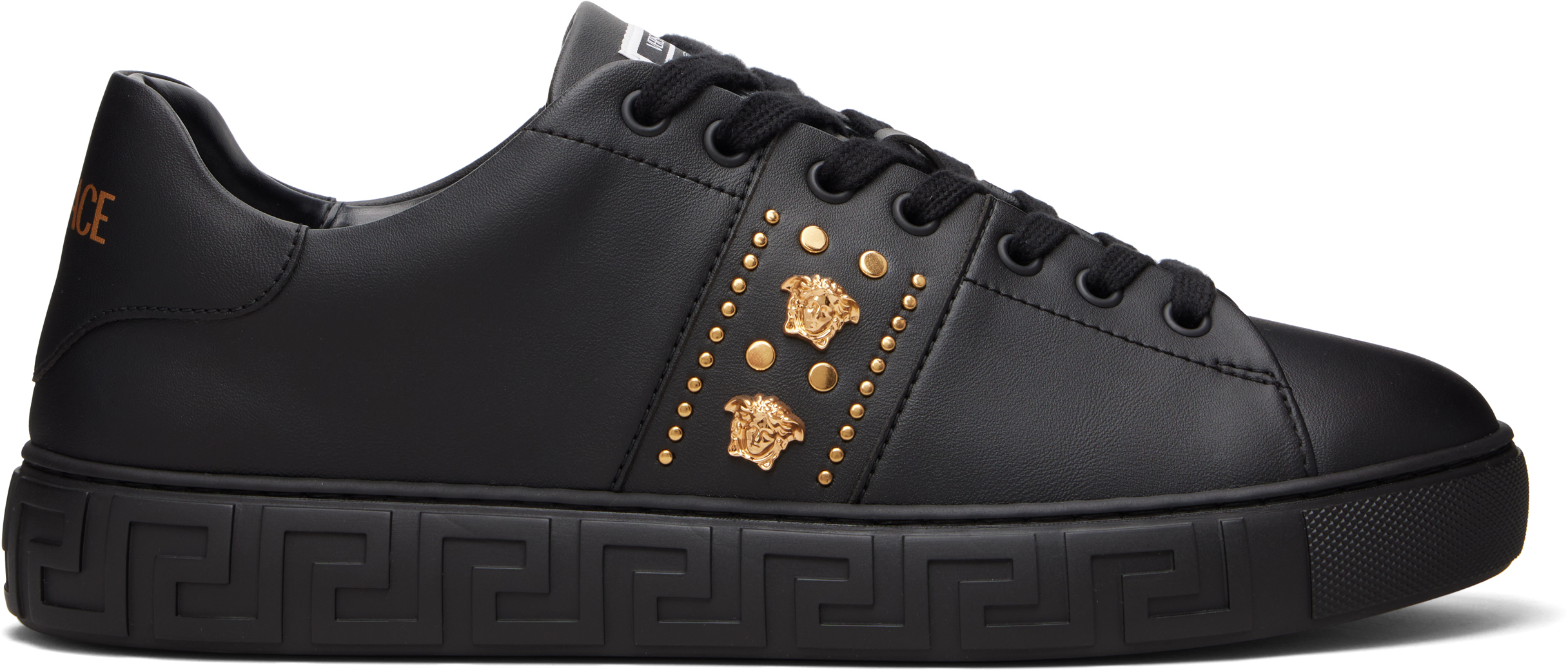 Versace Black Greca Embellished Nylon Faux-Leather Sneakers