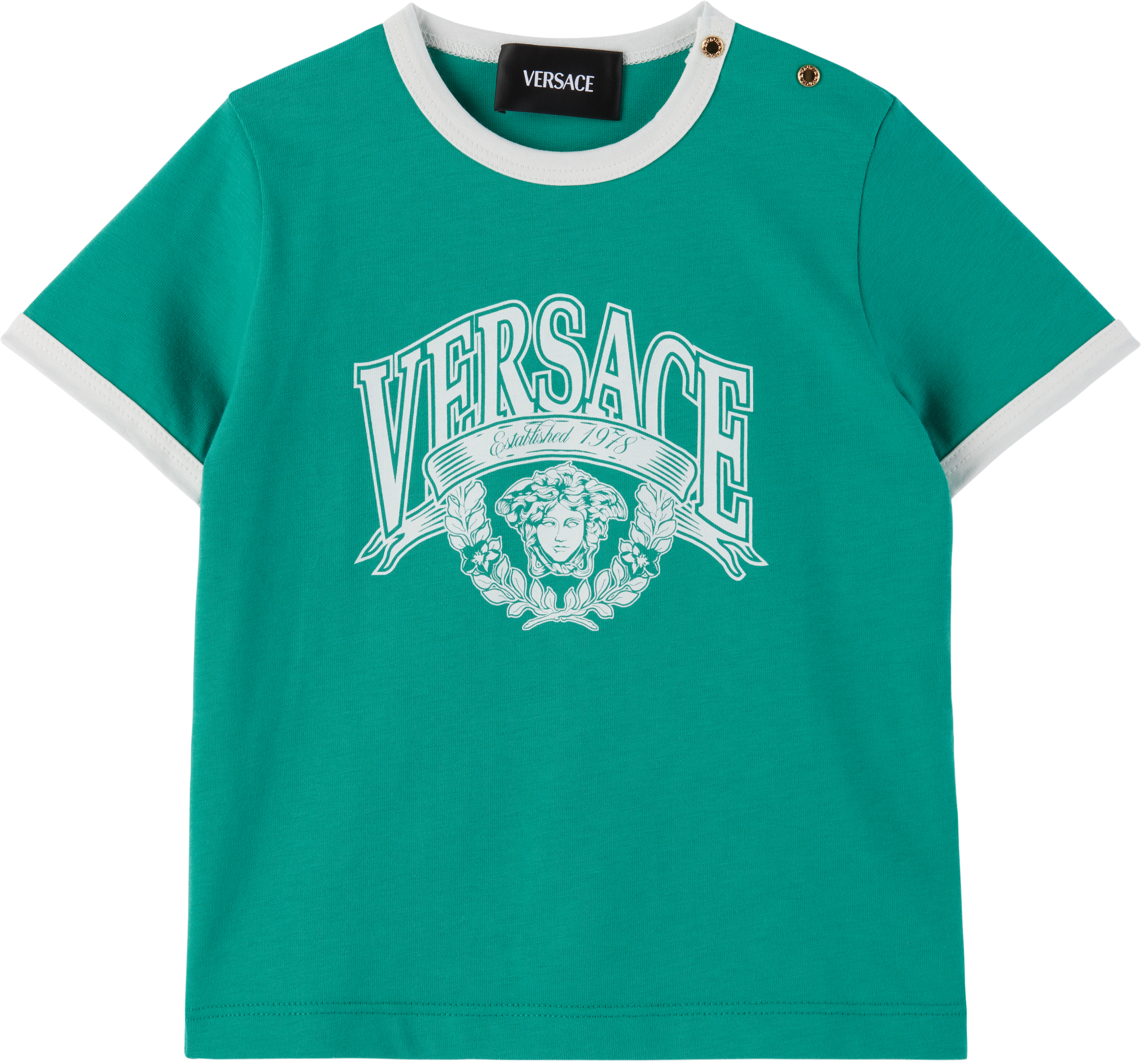 Versaceのベビー｜グリーン Printed Cotton-Jersey Tシャツがセール中