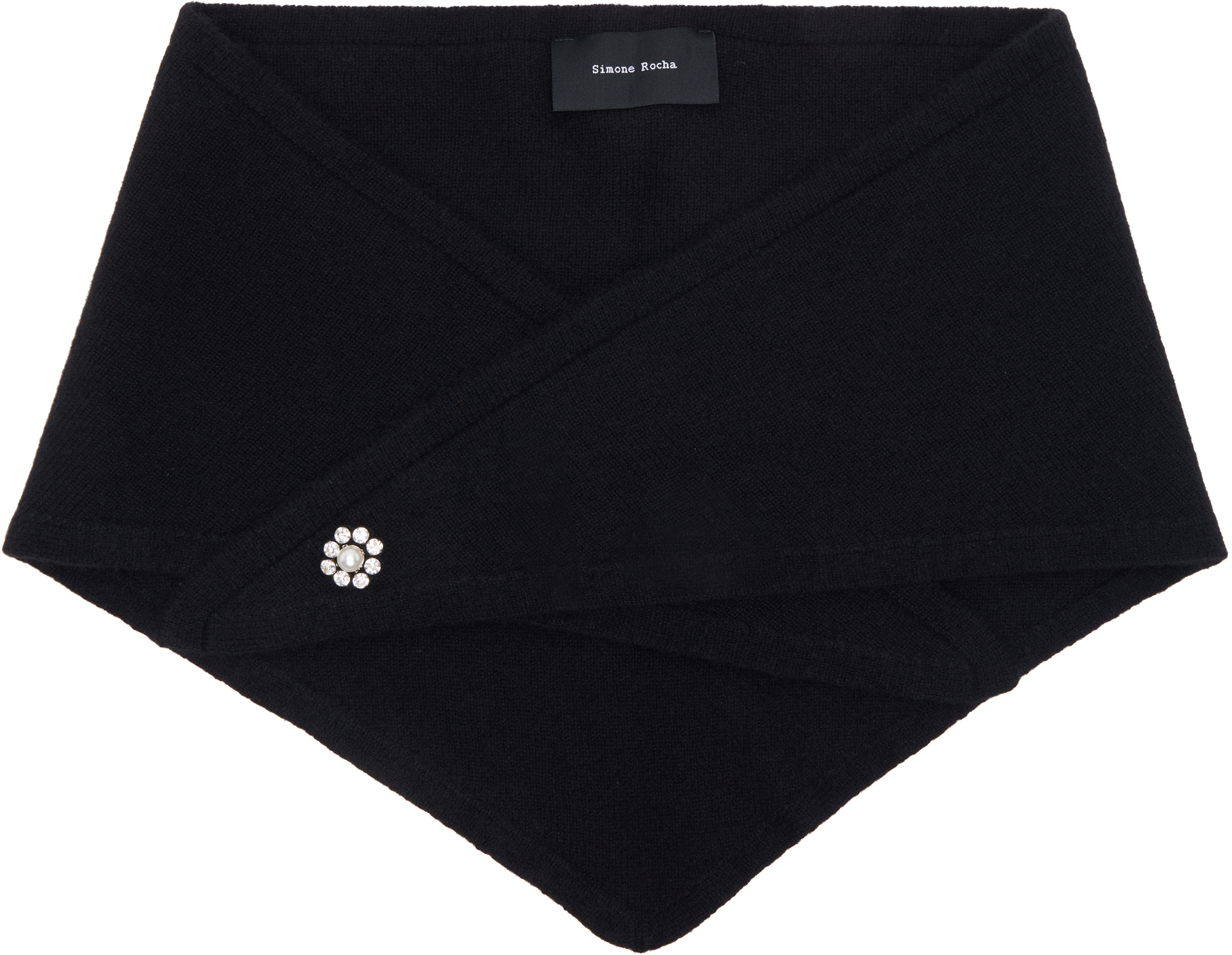 Simone Rocha Black Embellished Cashmere Neckerchief Scarf