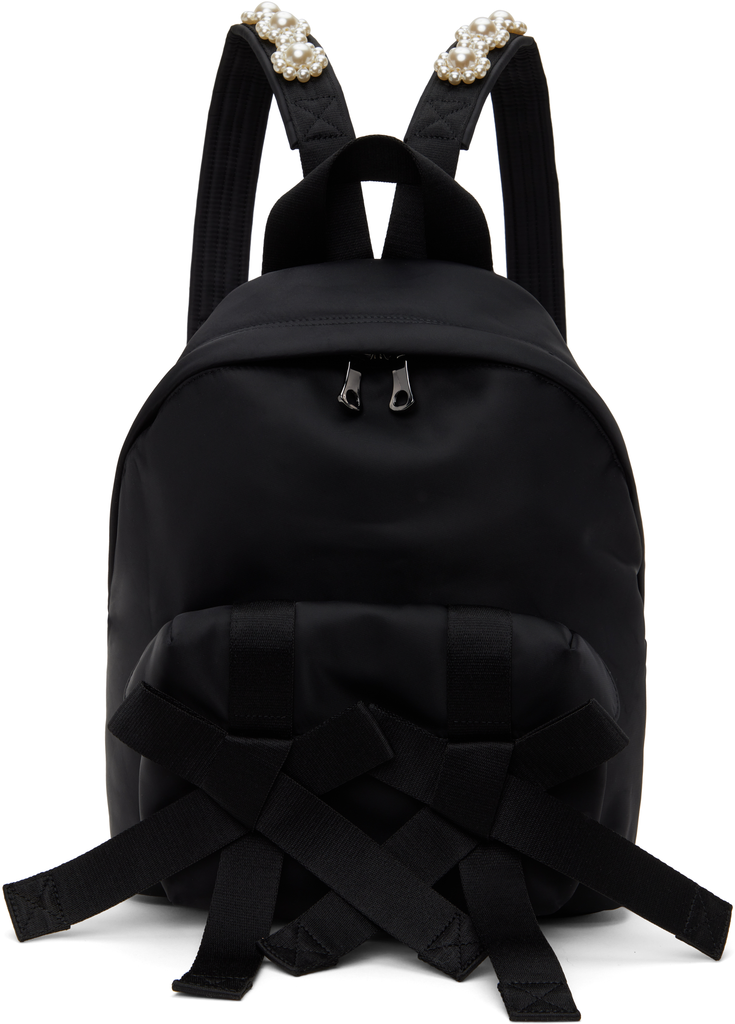 Simone Rocha Black Beaded Utility Bow Backpack