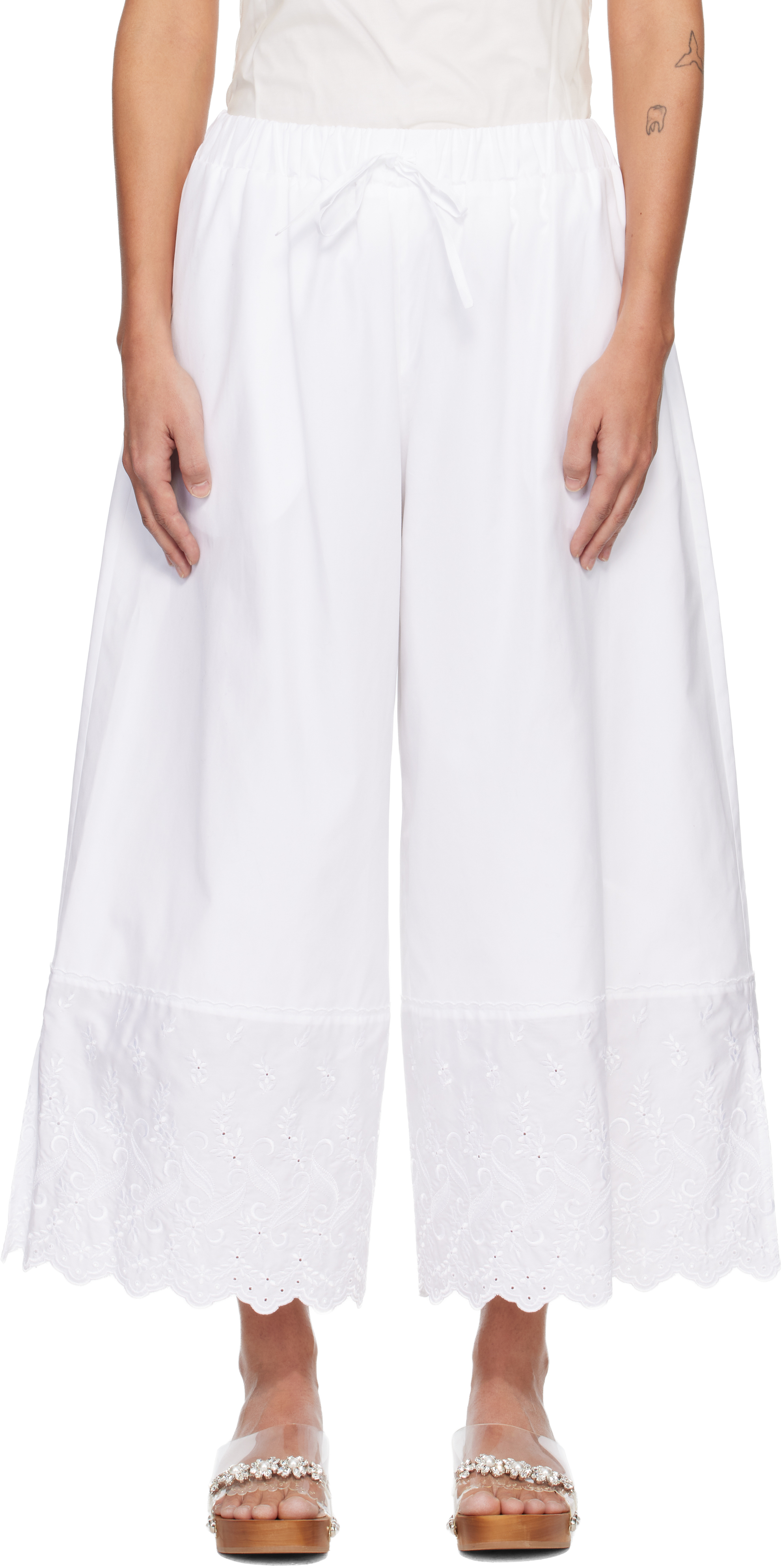 White Cropped Trim Easy Trousers by Simone Rocha on Sale