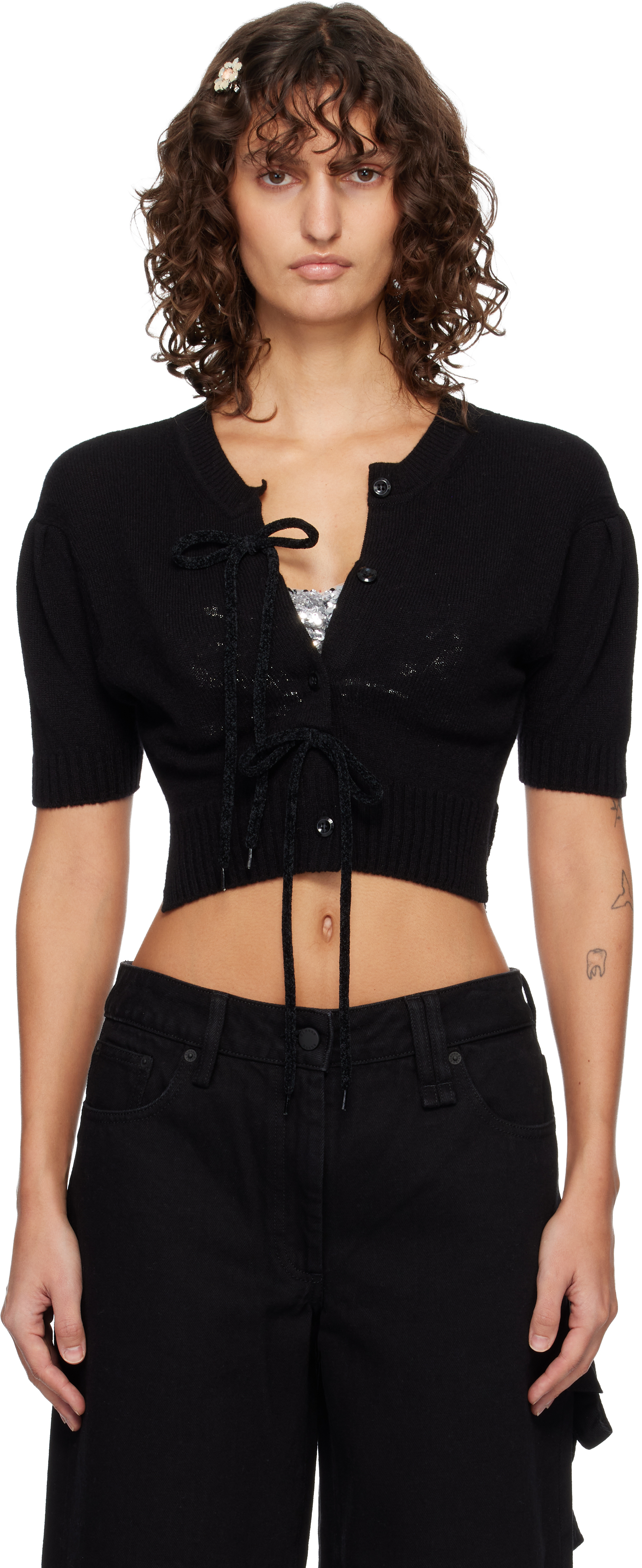 Simone Rocha Black Cropped Cashmere Cardigan