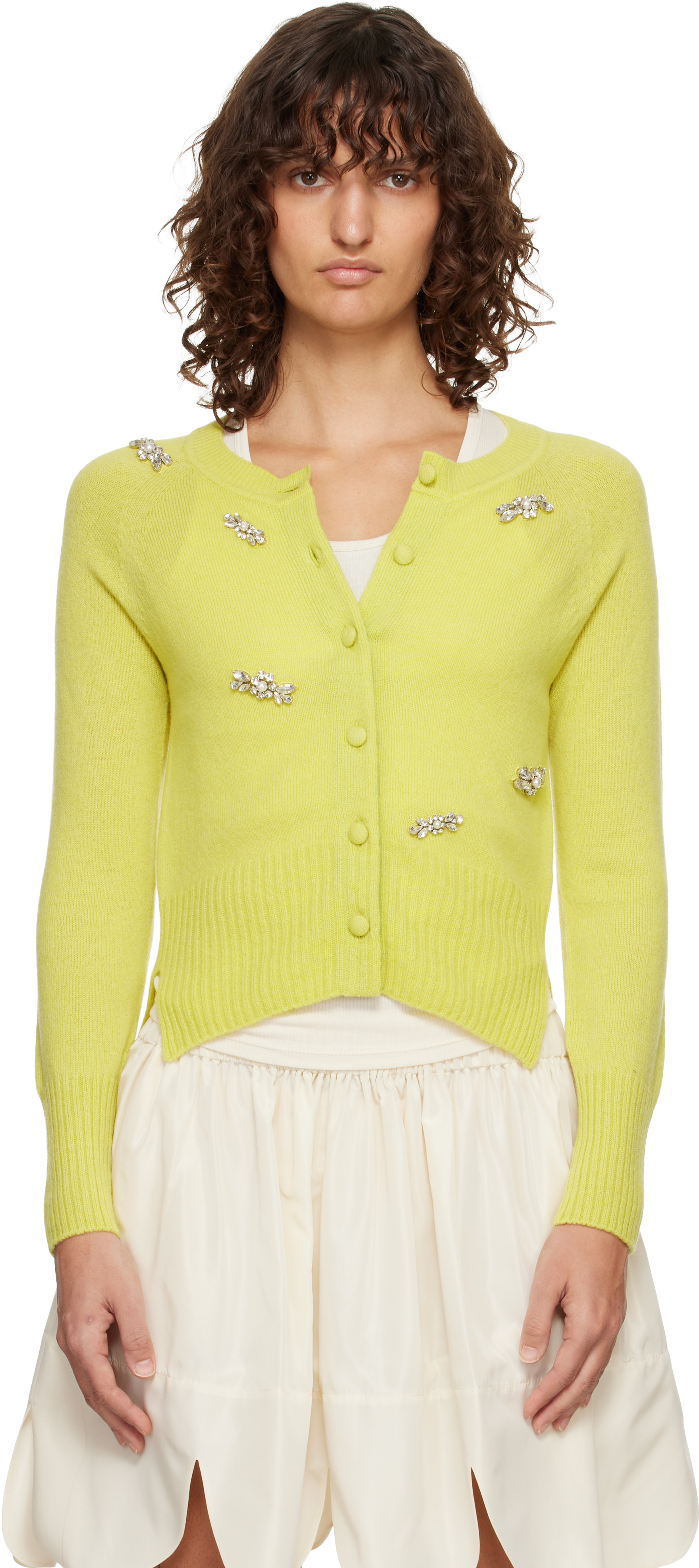Simone Rocha Green Turbo Embellished Relaxed Cashmere Cardigan