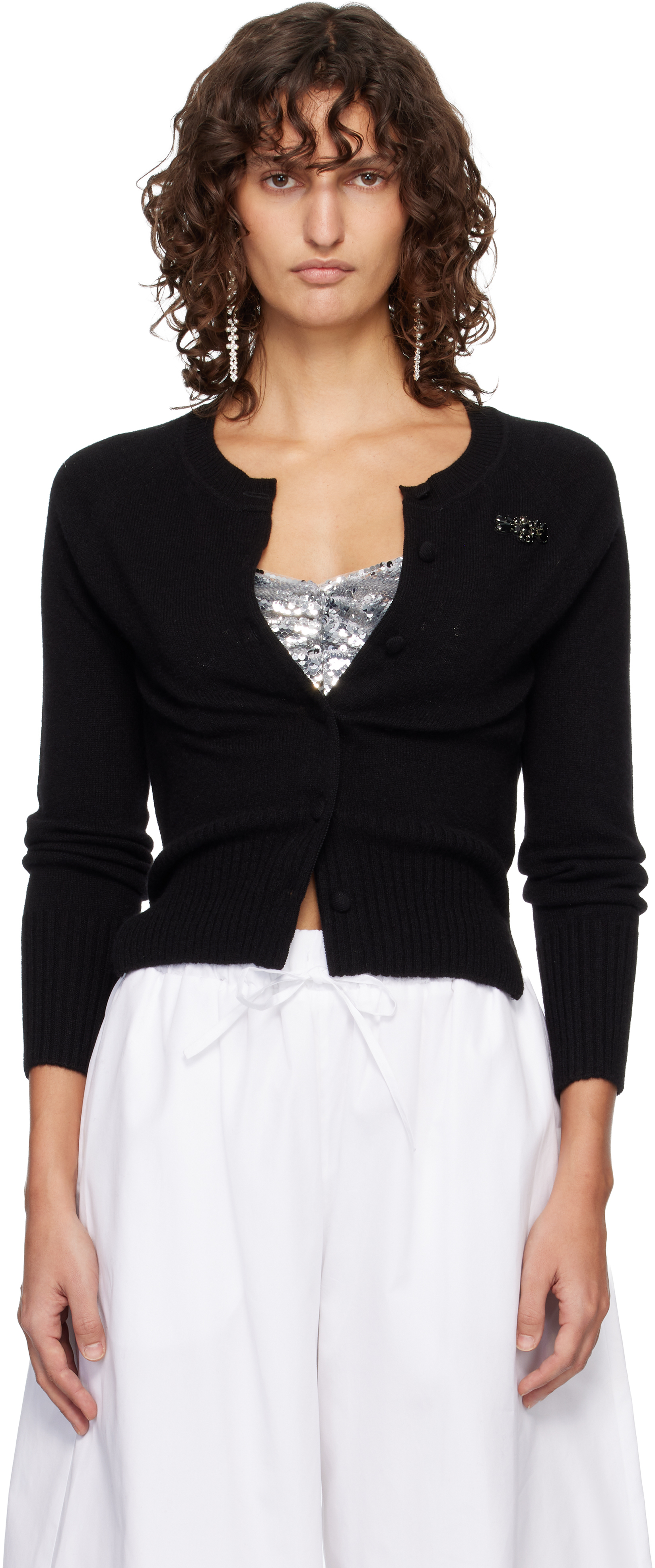 Simone Rocha Black Embellished Relaxed Cashmere Cardigan